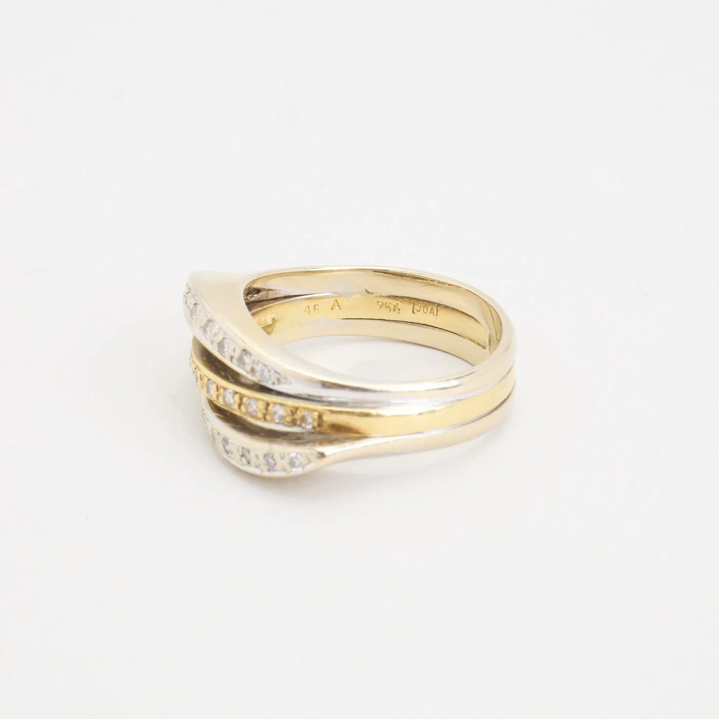 Crossover ring i 18K guld och vitt guld, med diamanter (0.14 ct), Str. 52 - Image 5