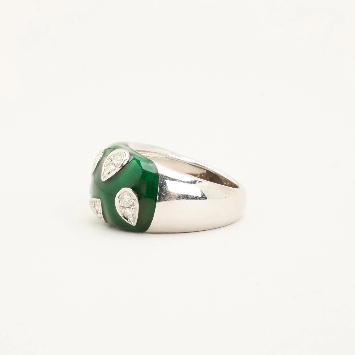 Gypsyring med diamant (0.88 ct) i 18K vitt guld med en emalj strl. 18.5 / strl. 58 - Image 5