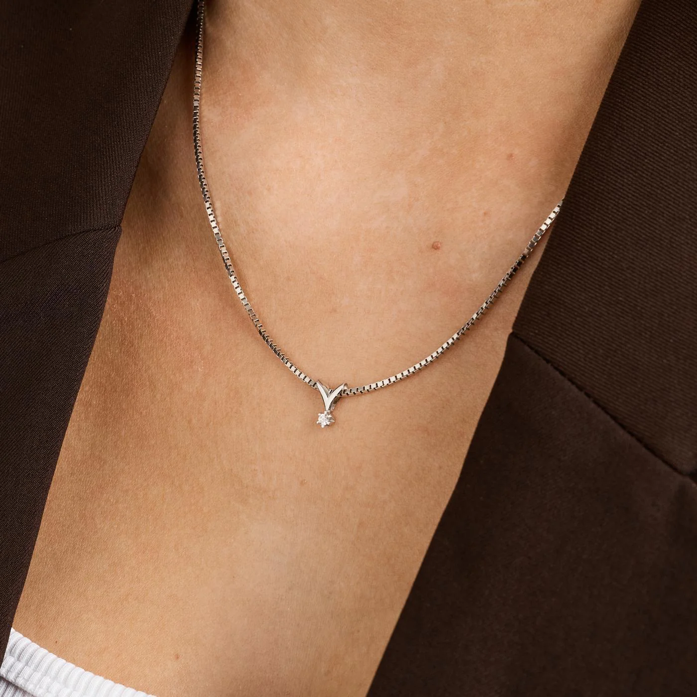 Venezia solitärhalsband med diamant (0.06 ct) i 14K vitt guld, 45.5 cm, 5.5 g - Image 2