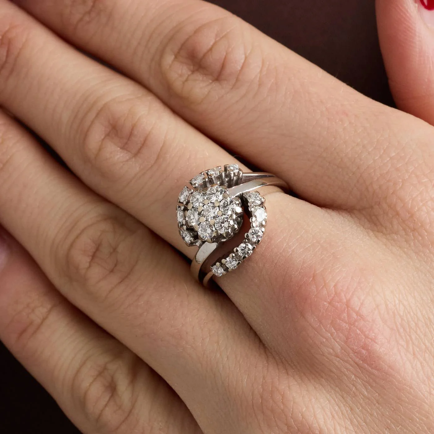 Clusterring med diamant (1.23 ct) i 14K vitt guld strl. 17.2 / strl. 54 - Image 2