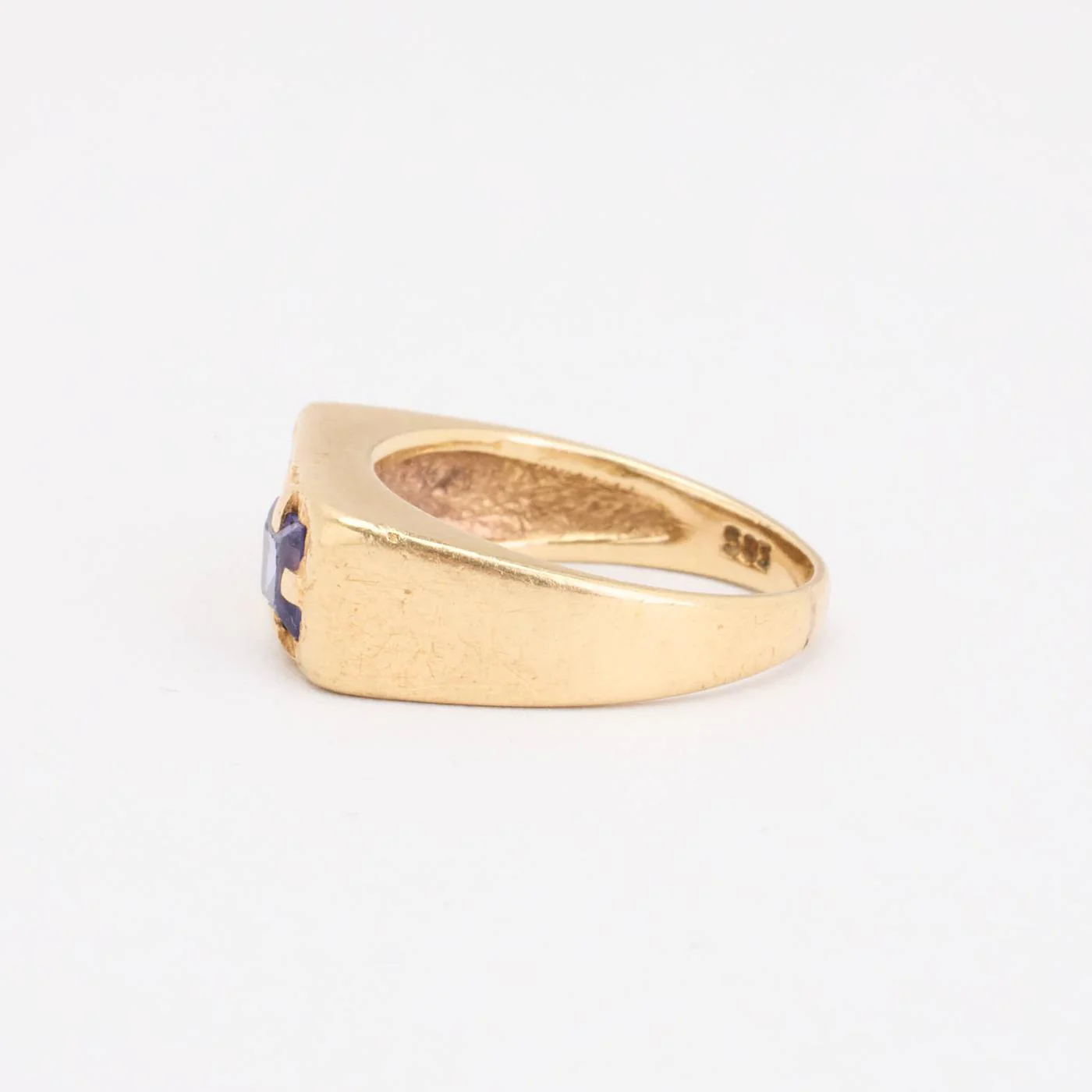 Signetring i 14K guld med en syntetisk safir strl. 15.3 / strl. 48 - Image 4