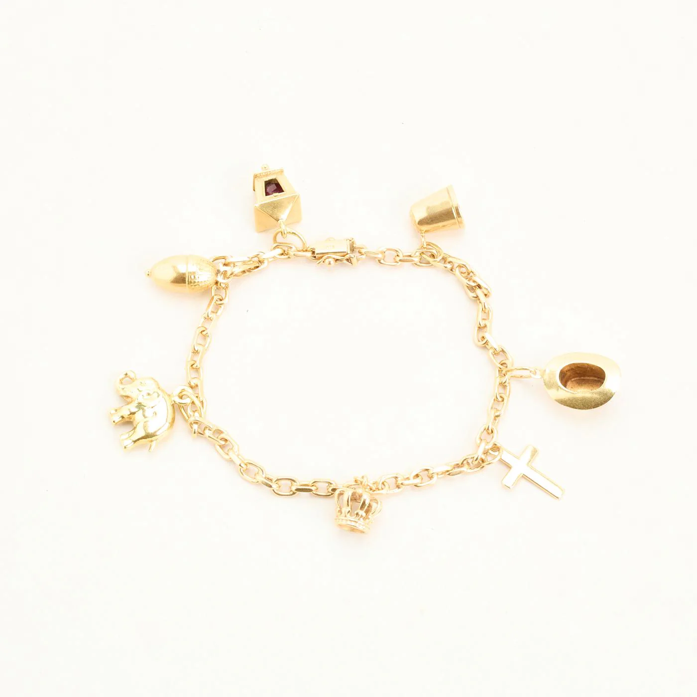 Ankarkedja berlockarmband i 14K guld med en glas, 19 cm, 15 g