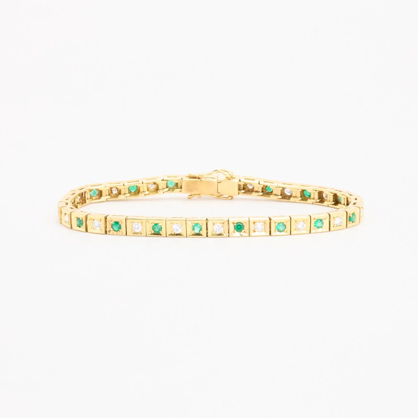Tennisarmband med diamant (0.76 ct) i 18K guld med en smaragd, 17.5 cm, 17.5 g - Image 2