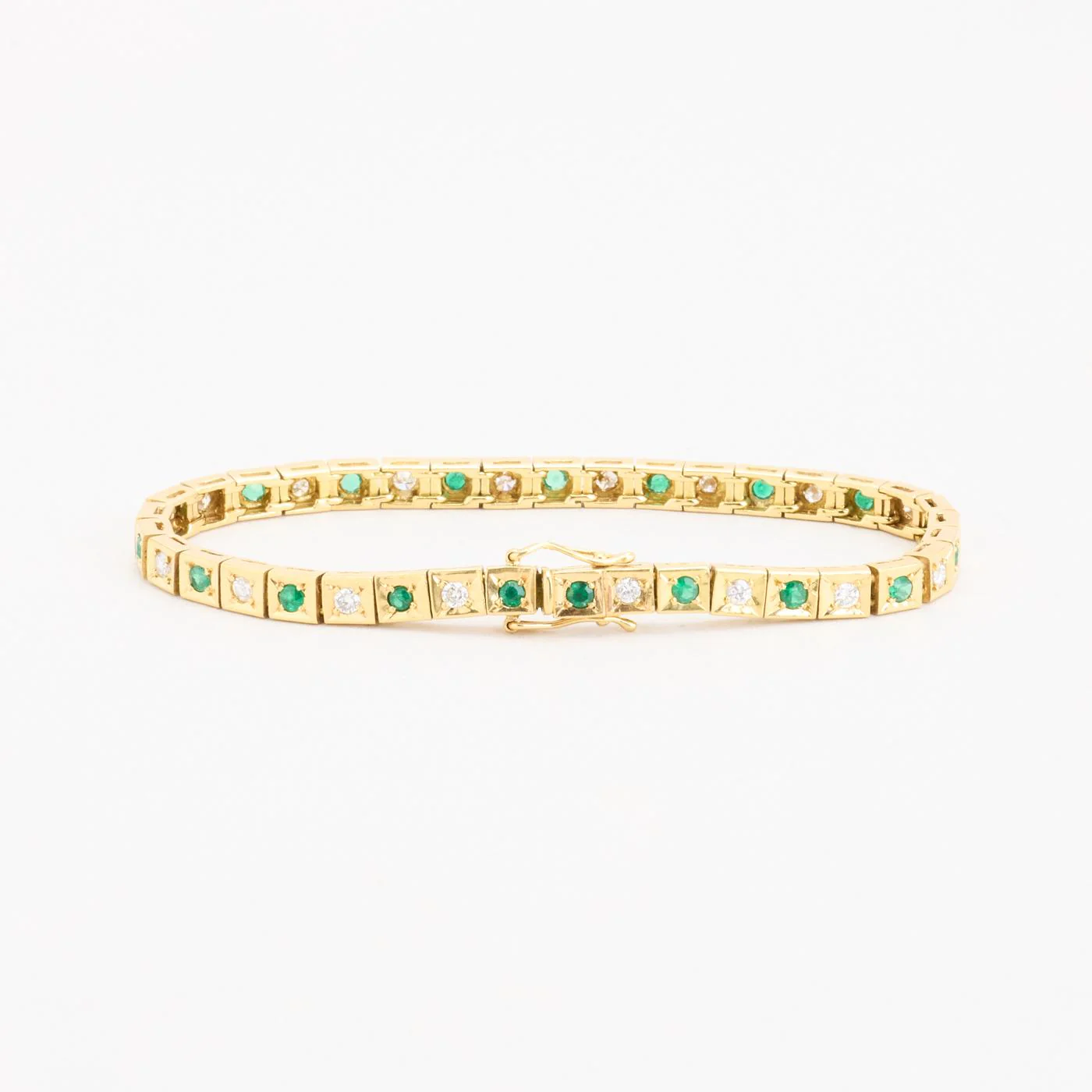 Tennisarmband med diamant (0.76 ct) i 18K guld med en smaragd, 17.5 cm, 17.5 g - Image 4