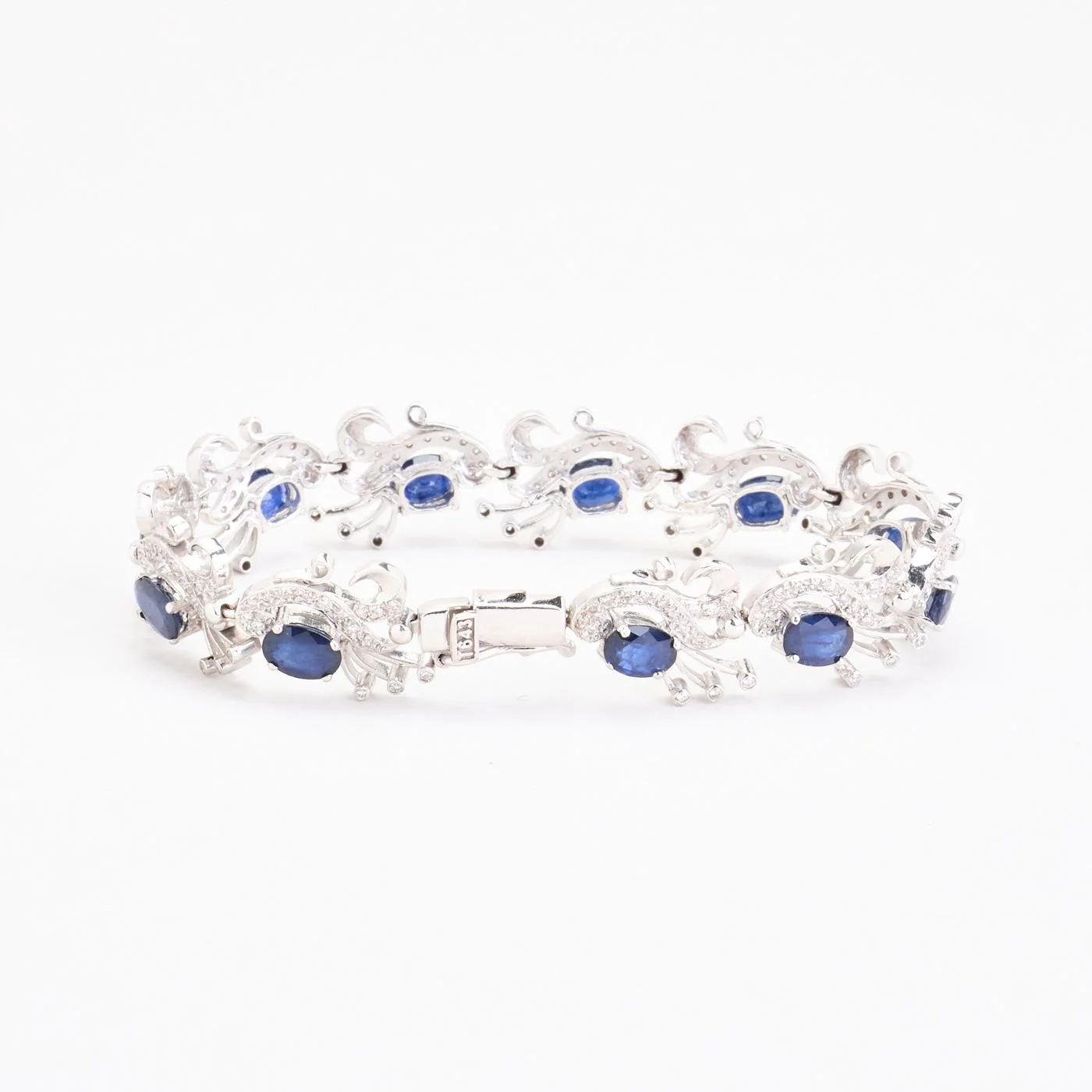 Armband med diamant (1.25 ct) i 18K vitt guld med en safir, 18 cm, 22.73 g - Image 4