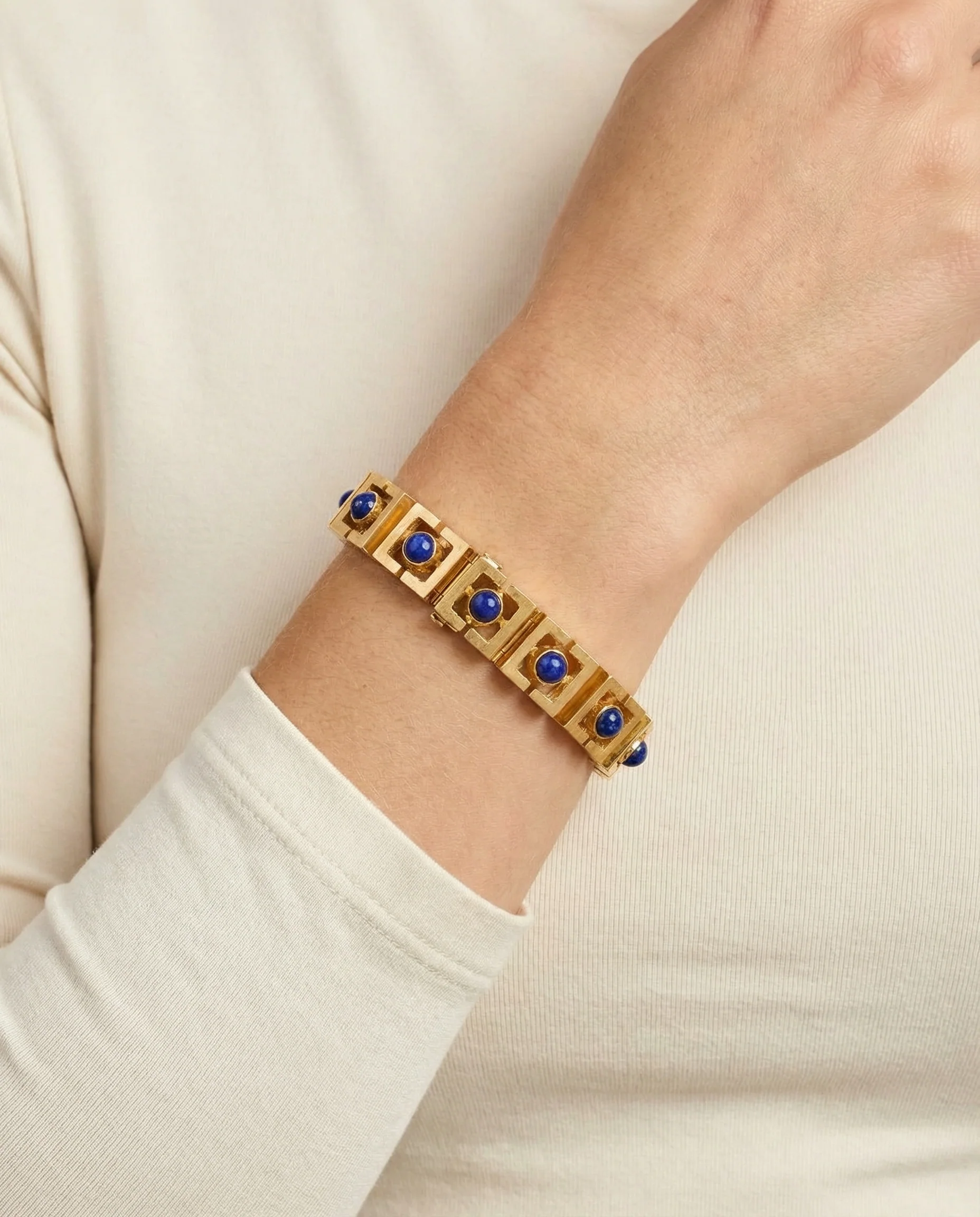 Ole Lynggaard Block Armband i 14K guld med en lapis lazuli, 17.5 cm, 70.8 g