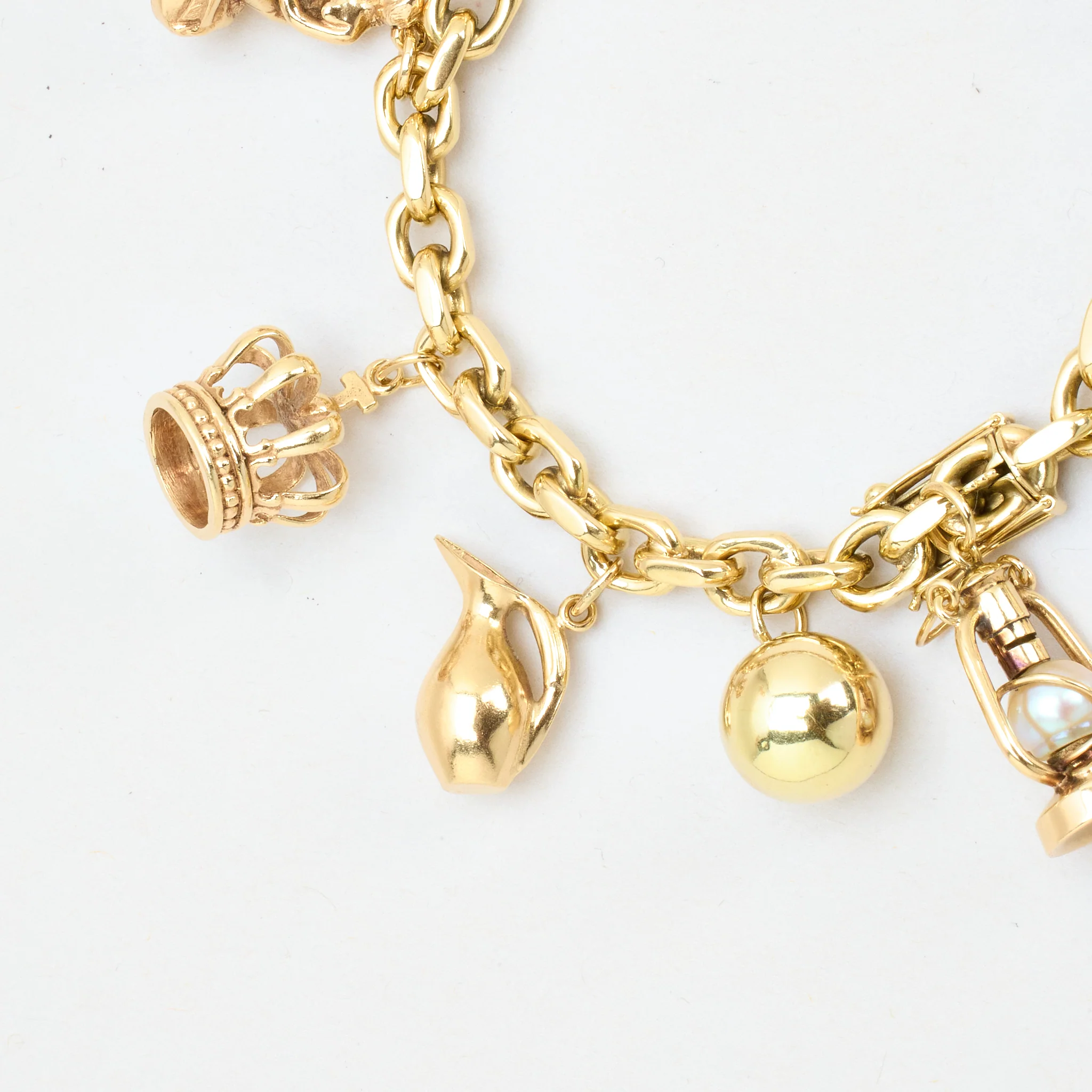 Ankarkedja berlockarmband i 14K guld med en zirkonia, zirkonia, zirkonia och pärla, 18 cm, 48.82 g - Image 4