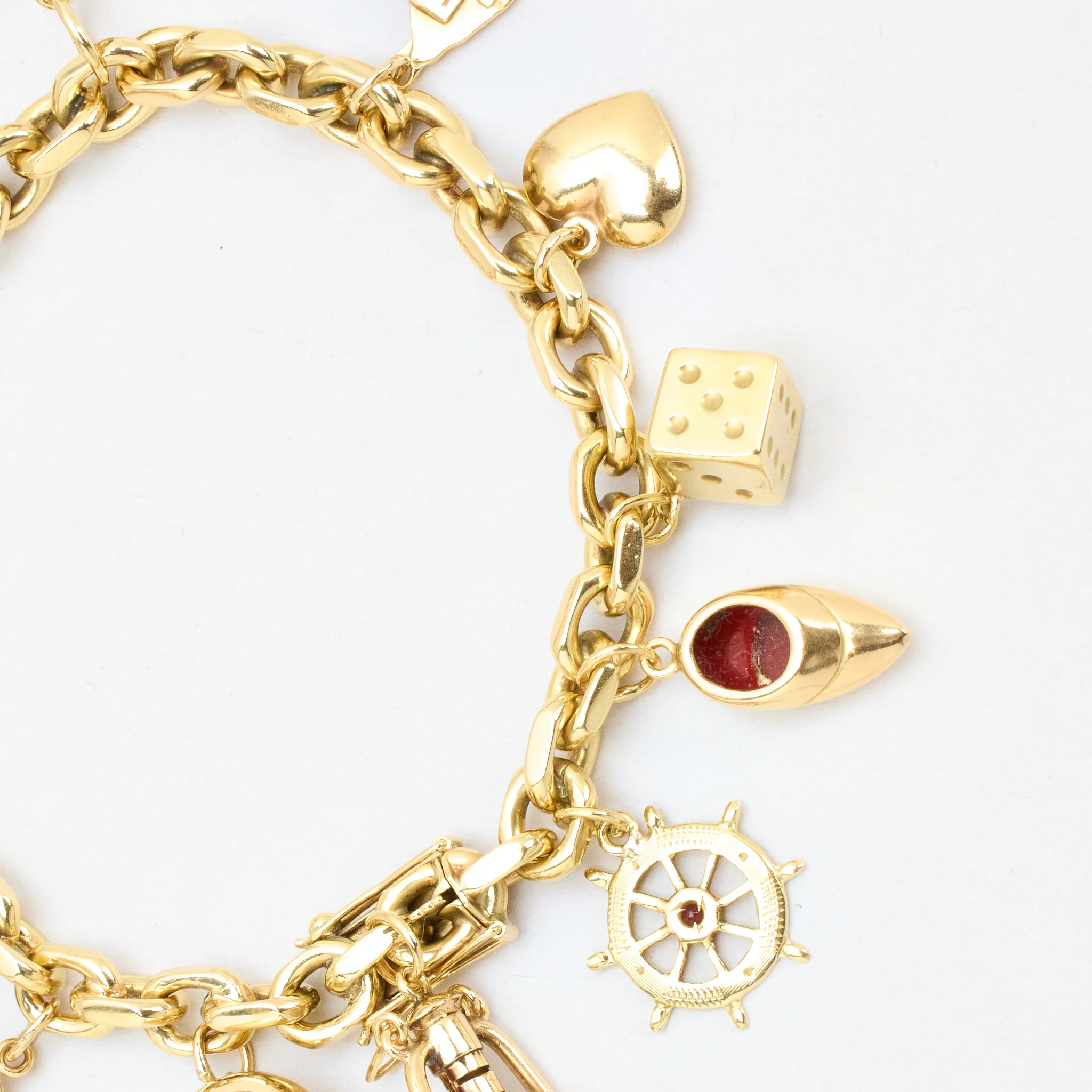 Ankarkedja berlockarmband i 14K guld med en zirkonia, zirkonia, zirkonia och pärla, 18 cm, 48.82 g - Image 5