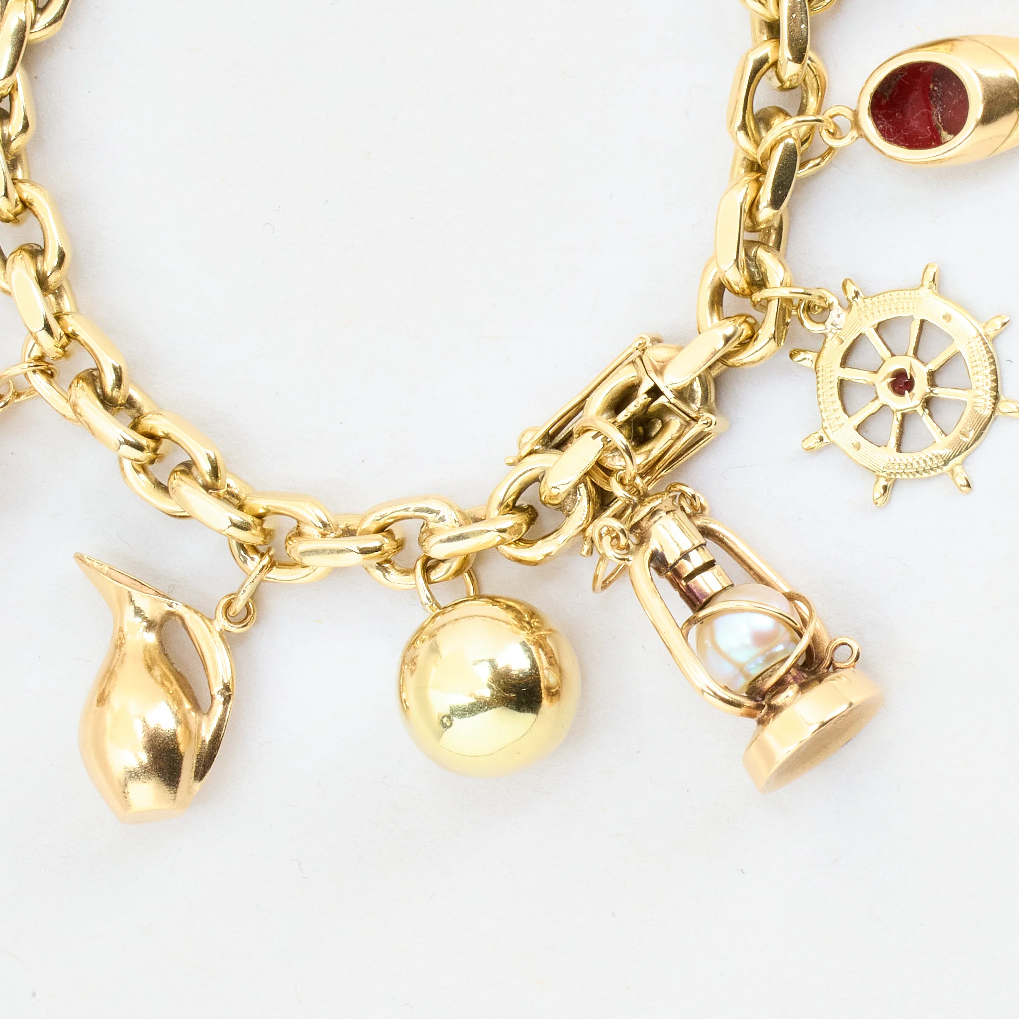 Ankarkedja berlockarmband i 14K guld med en zirkonia, zirkonia, zirkonia och pärla, 18 cm, 48.82 g - Image 6