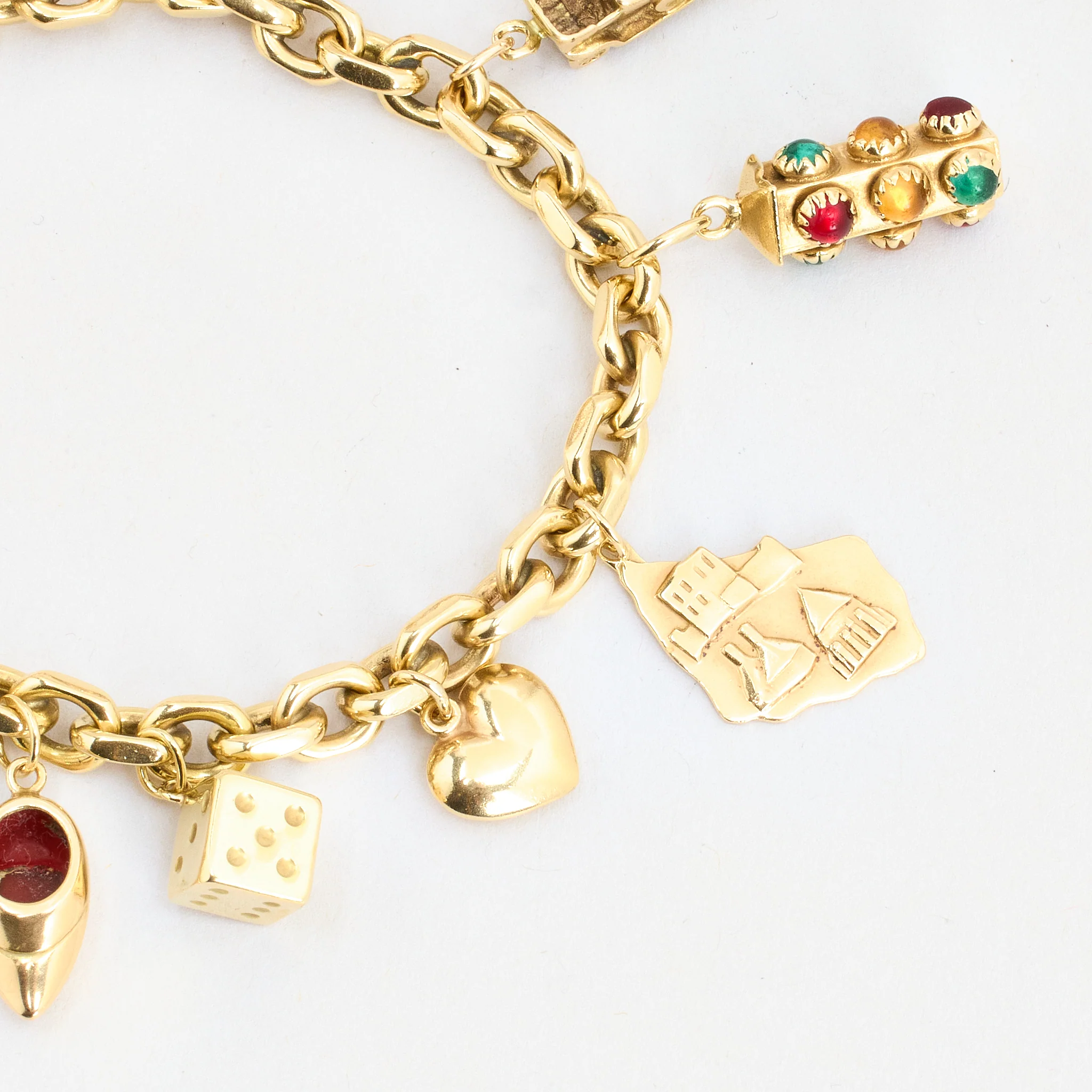 Ankarkedja berlockarmband i 14K guld med en zirkonia, zirkonia, zirkonia och pärla, 18 cm, 48.82 g - Image 7