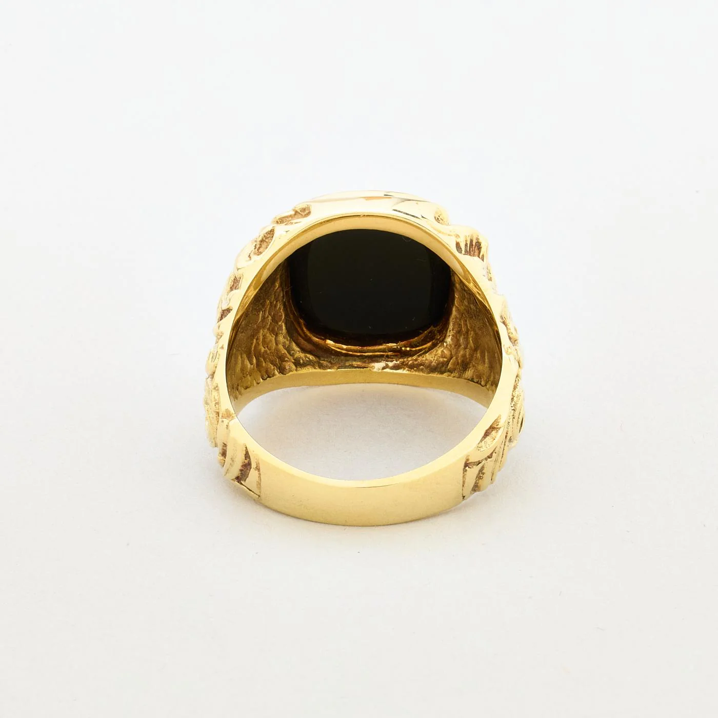 Mönstrad klackring i 14K guld med en onyx strl. 19.7 / strl. 62 - Image 4