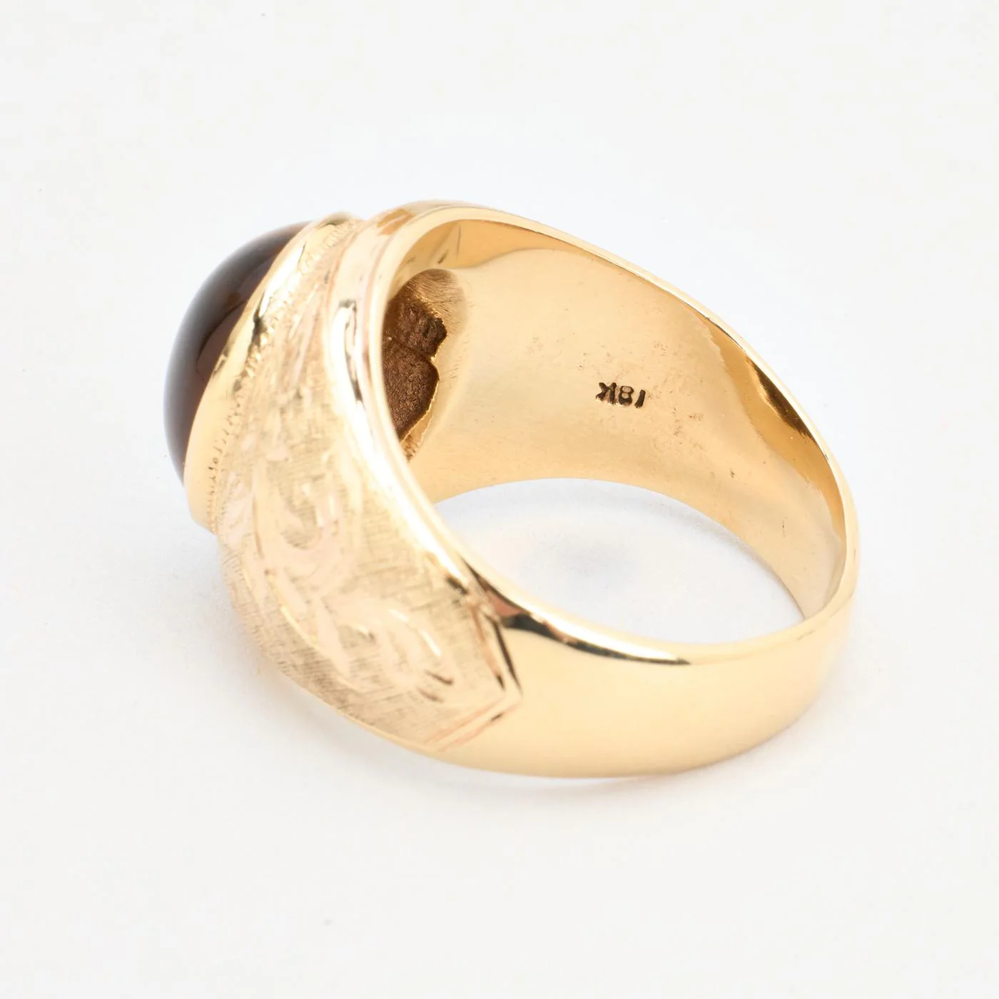 Mönstrad klackring i 18K guld med en tigeröga strl. 20.1 / strl. 63 - Image 5