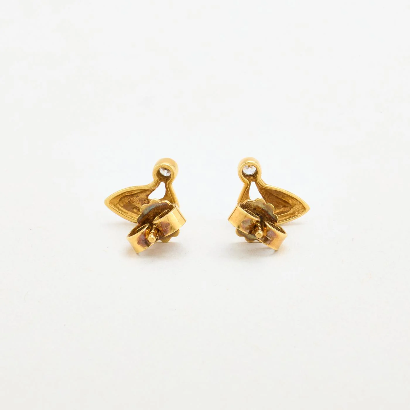 Geometrisk örhängen med stift i 14K guld med en zirkonia, 0.9 cm, - Image 3