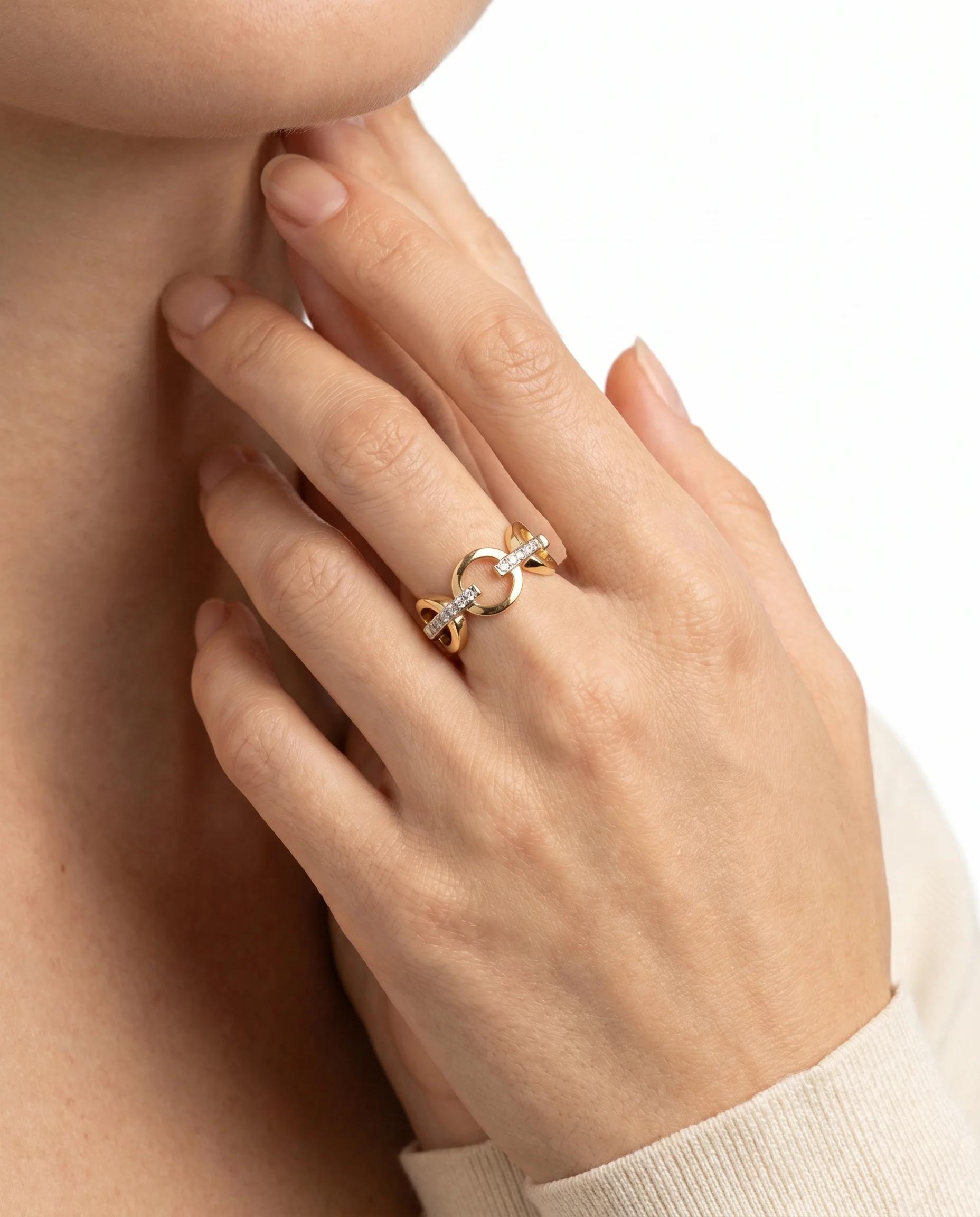 Cirkelring med diamant (0.16 ct) i 14K guld strl. 16.9 / strl. 53 - Image 2
