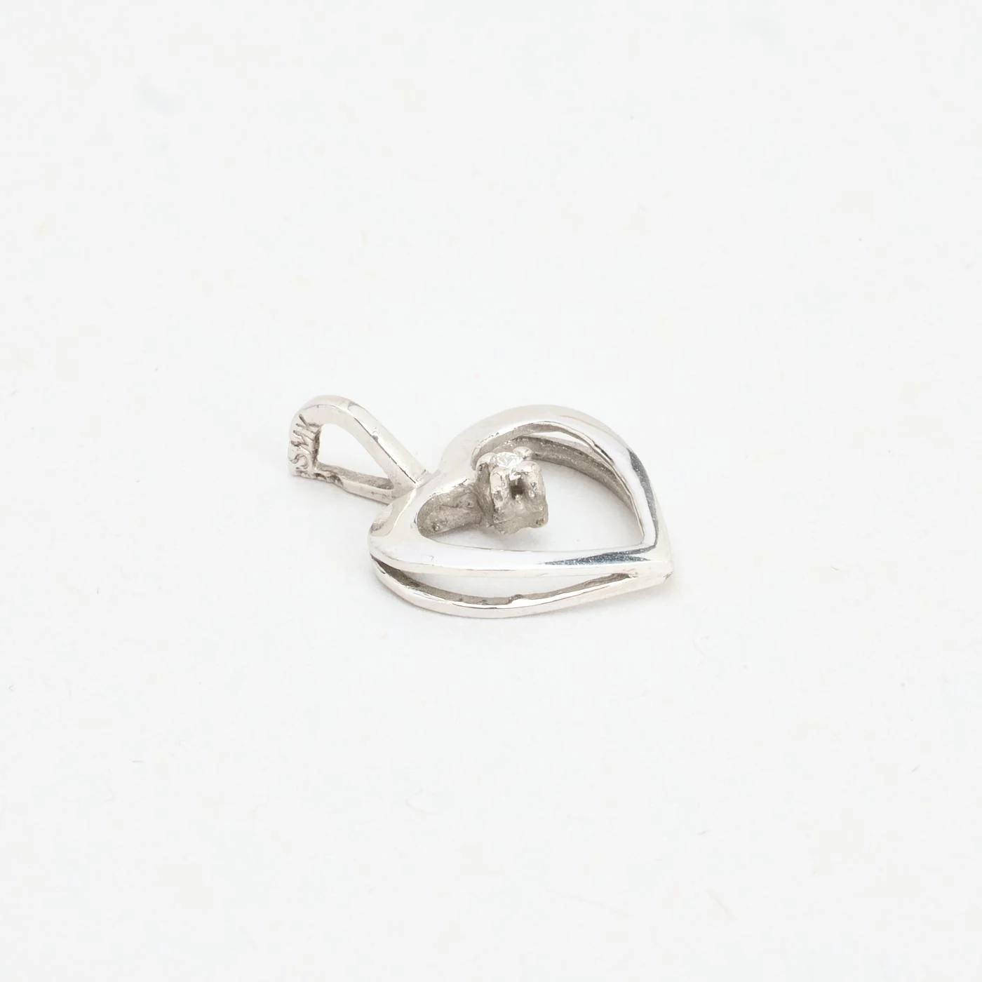 Hjärthänge med diamant i 14K vitt guld, 1.5 cm, 0.92 g - Image 4