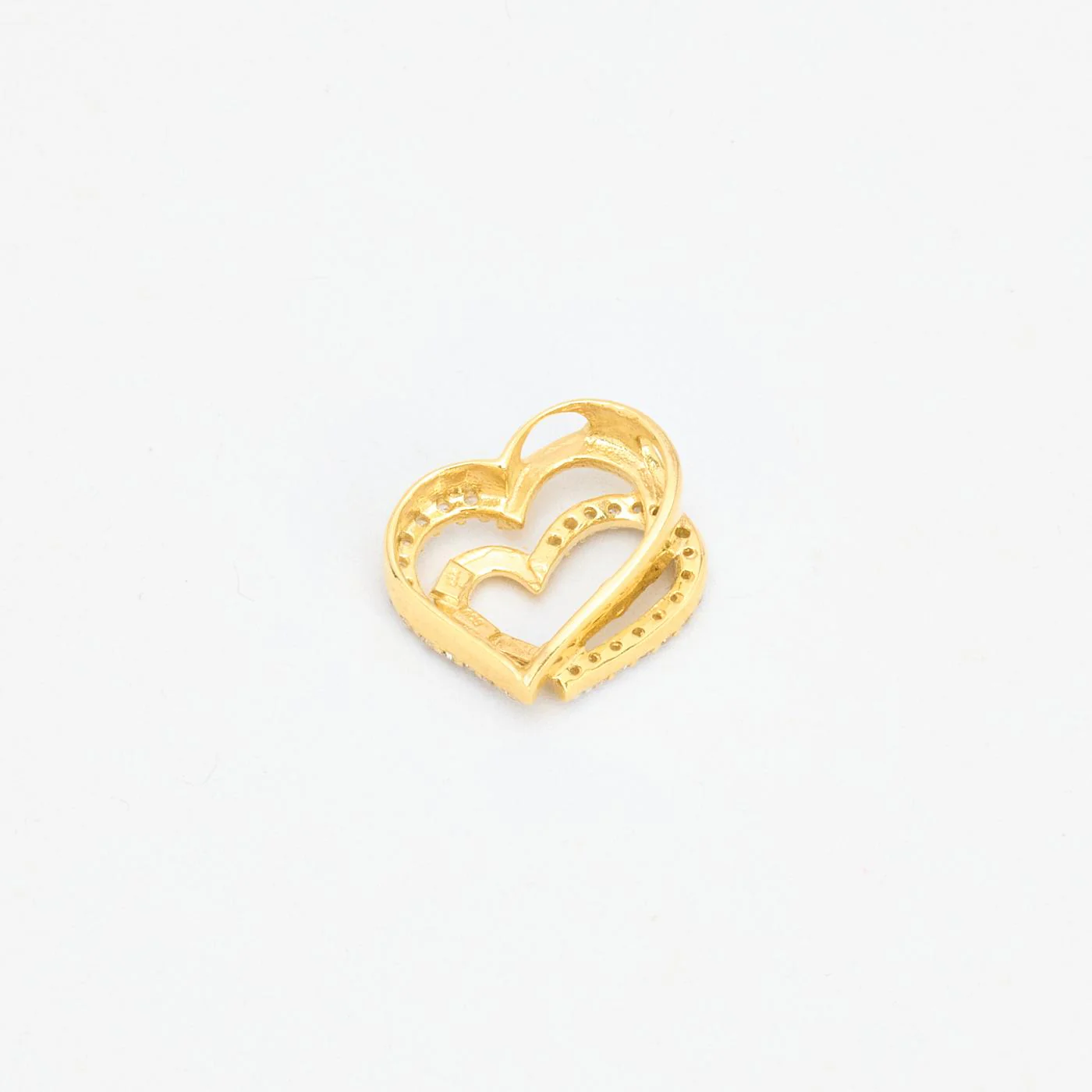 Dubbelt Hjärthänge i 8K guld med en zirkonia, 1.5 cm, 1.66 g - Image 3