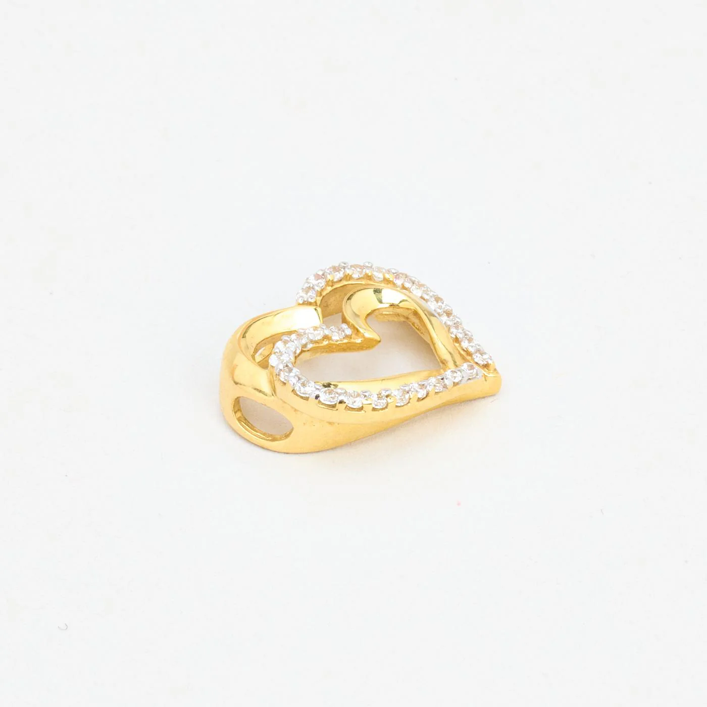 Dubbelt Hjärthänge i 8K guld med en zirkonia, 1.5 cm, 1.66 g - Image 4