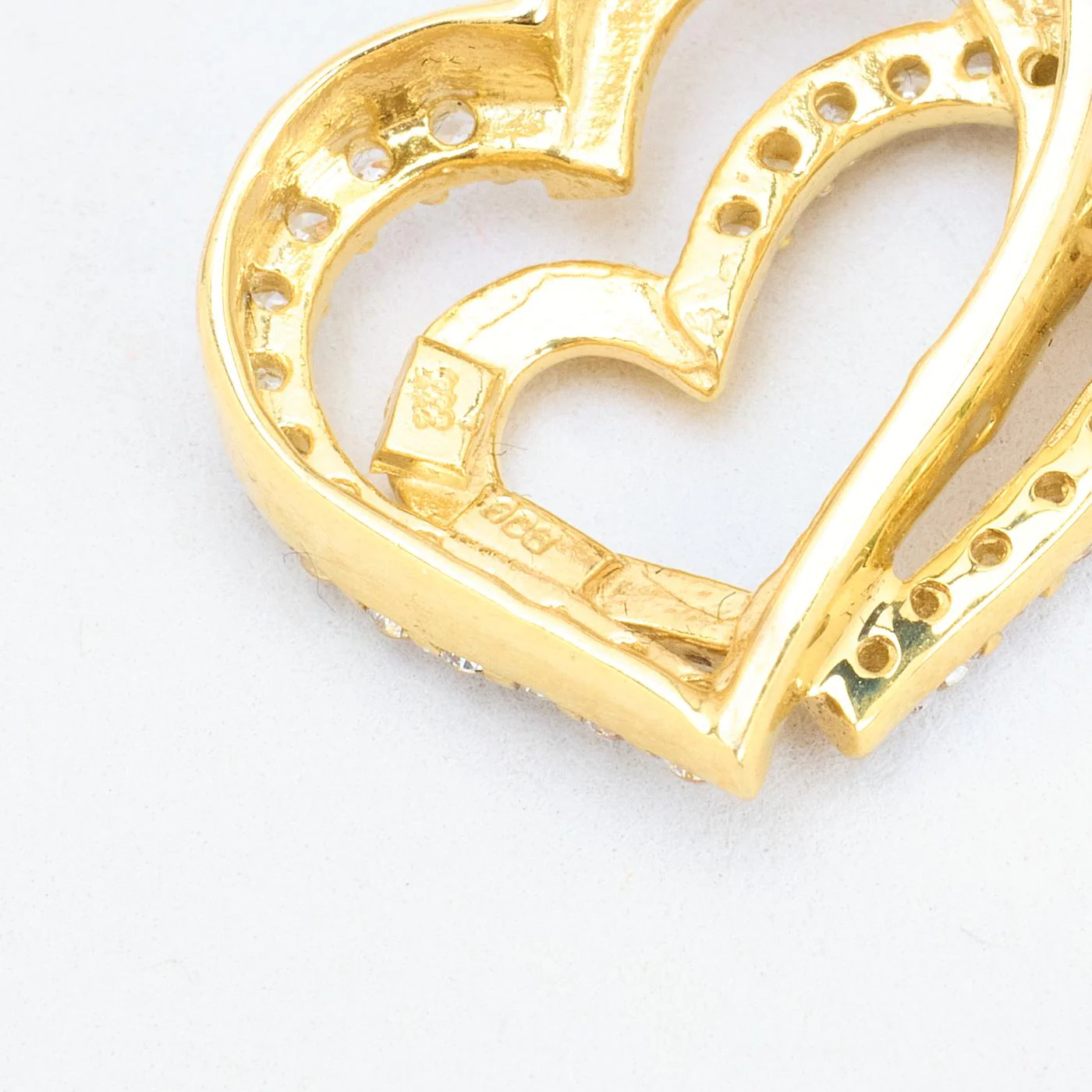 Dubbelt Hjärthänge i 8K guld med en zirkonia, 1.5 cm, 1.66 g - Image 5