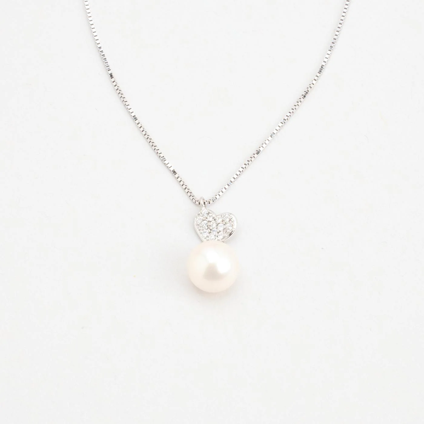Hjärta Venezia Halsband i 14K vitt guld med en pärla och zirkonia, 42 cm, 1.5 g - Image 3