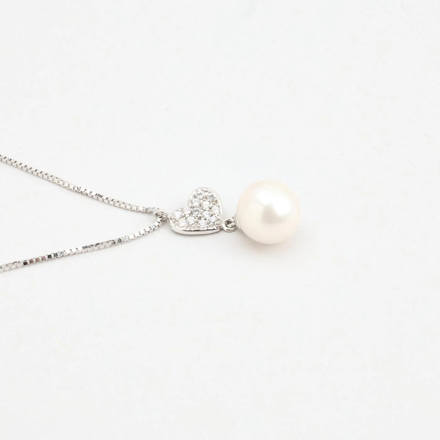 Hjärta Venezia Halsband i 14K vitt guld med en pärla och zirkonia, 42 cm, 1.5 g - Image 4