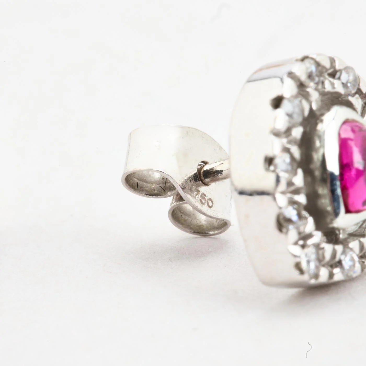 Rosettörhängen i 18K vitt guld med en syntetisk safir och zirkonia, 1 cm, - Image 5
