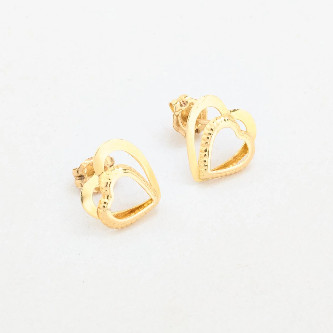 Dubbelt hjärta örhängen i 14K guld, 1 cm, - Image 3