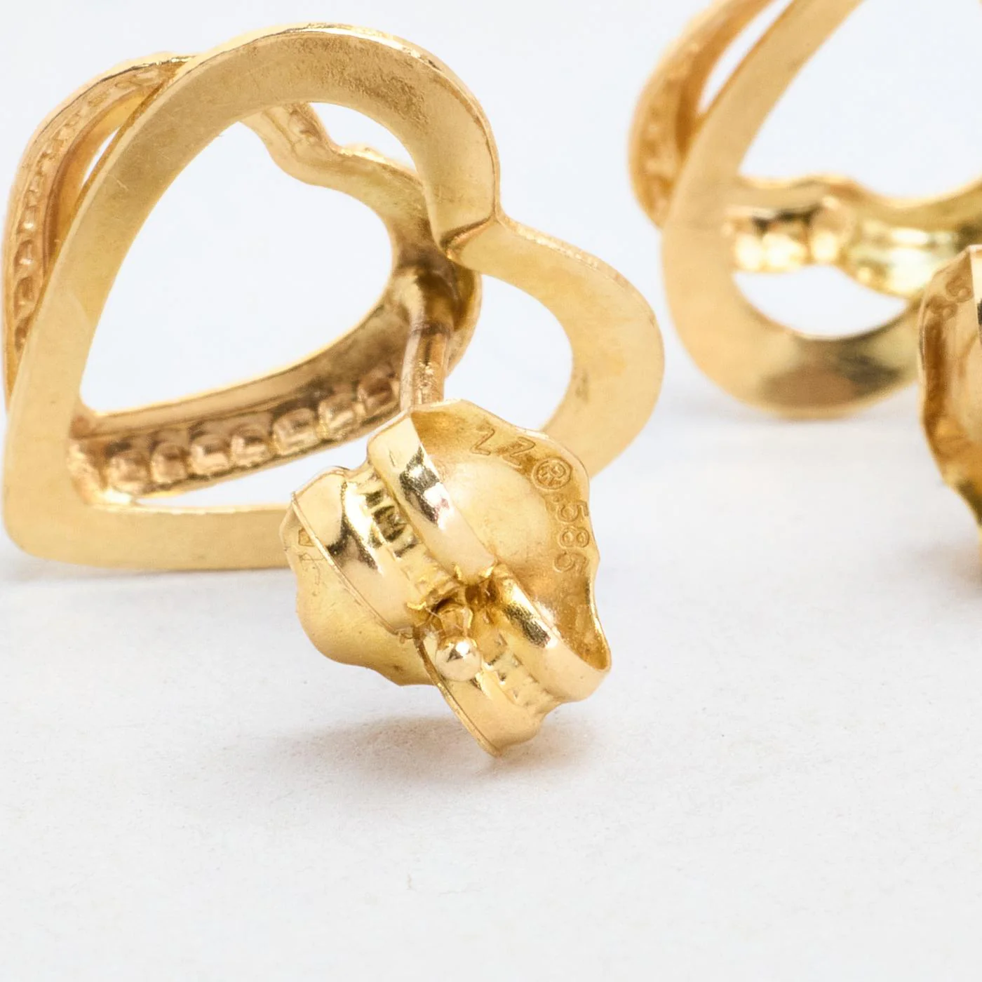 Dubbelt hjärta örhängen i 14K guld, 1 cm, - Image 4