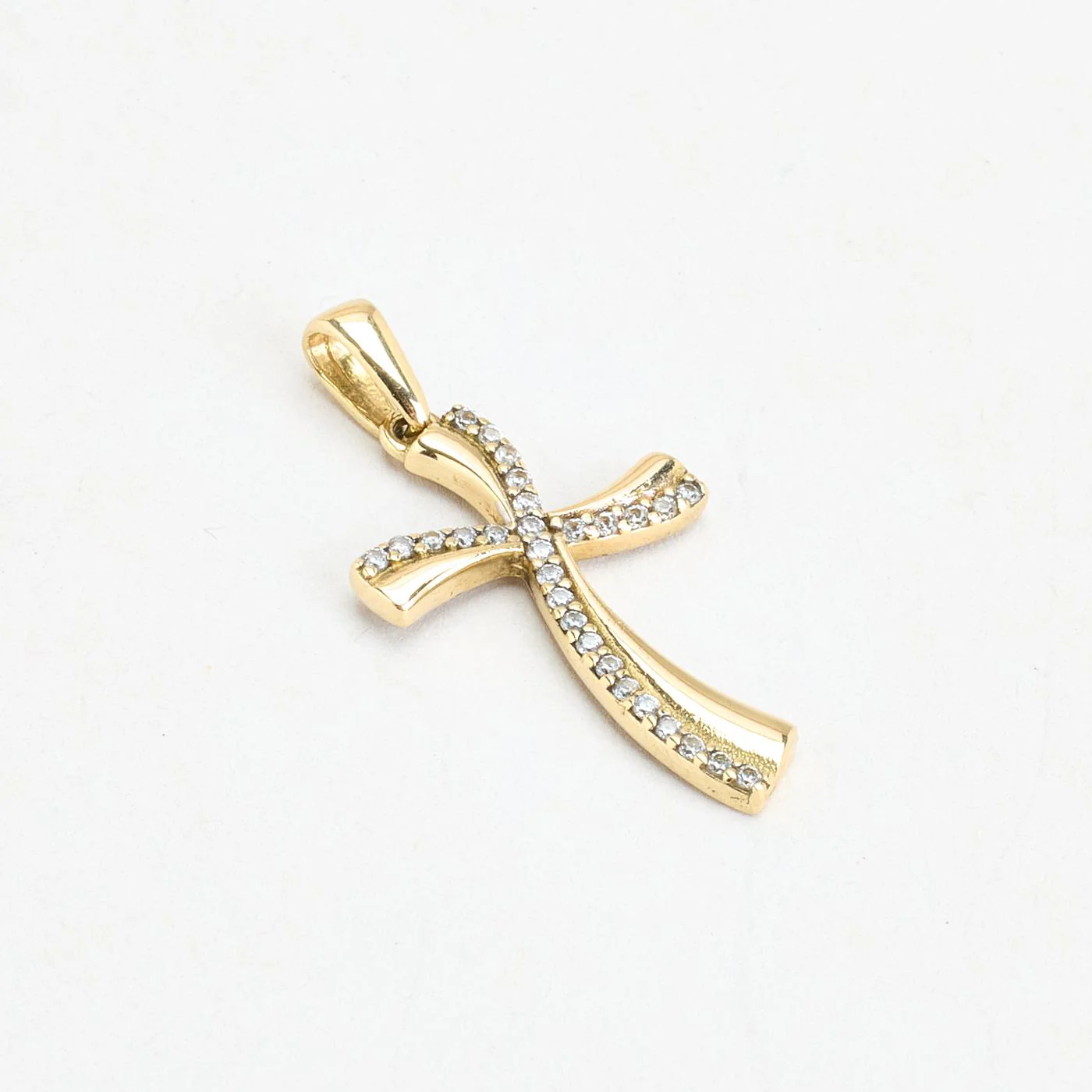 Böjd kors i 9K guld med en zirkonia, 2.5 cm, 0.81 g - Image 4