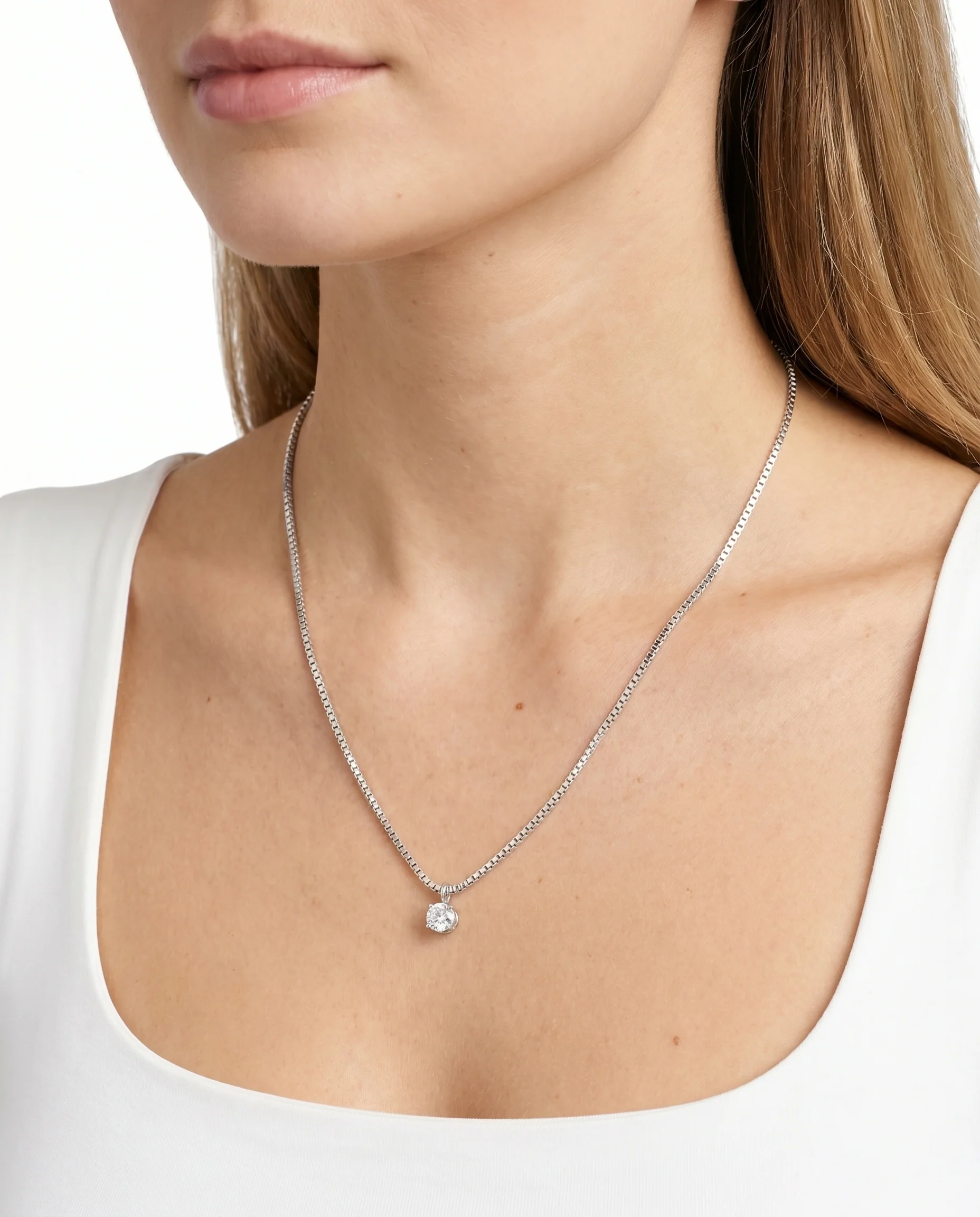 Venezia solitärhalsband med diamant (0.24 ct) i 14K vitt guld, 48.5 cm, 8.13 g