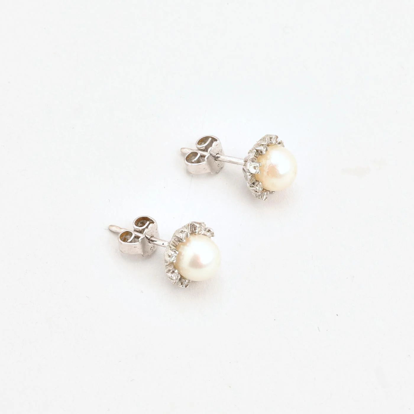 Pärlörhängen i 14K vitt guld med en pärla och zirkonia, 1 cm, - Image 3
