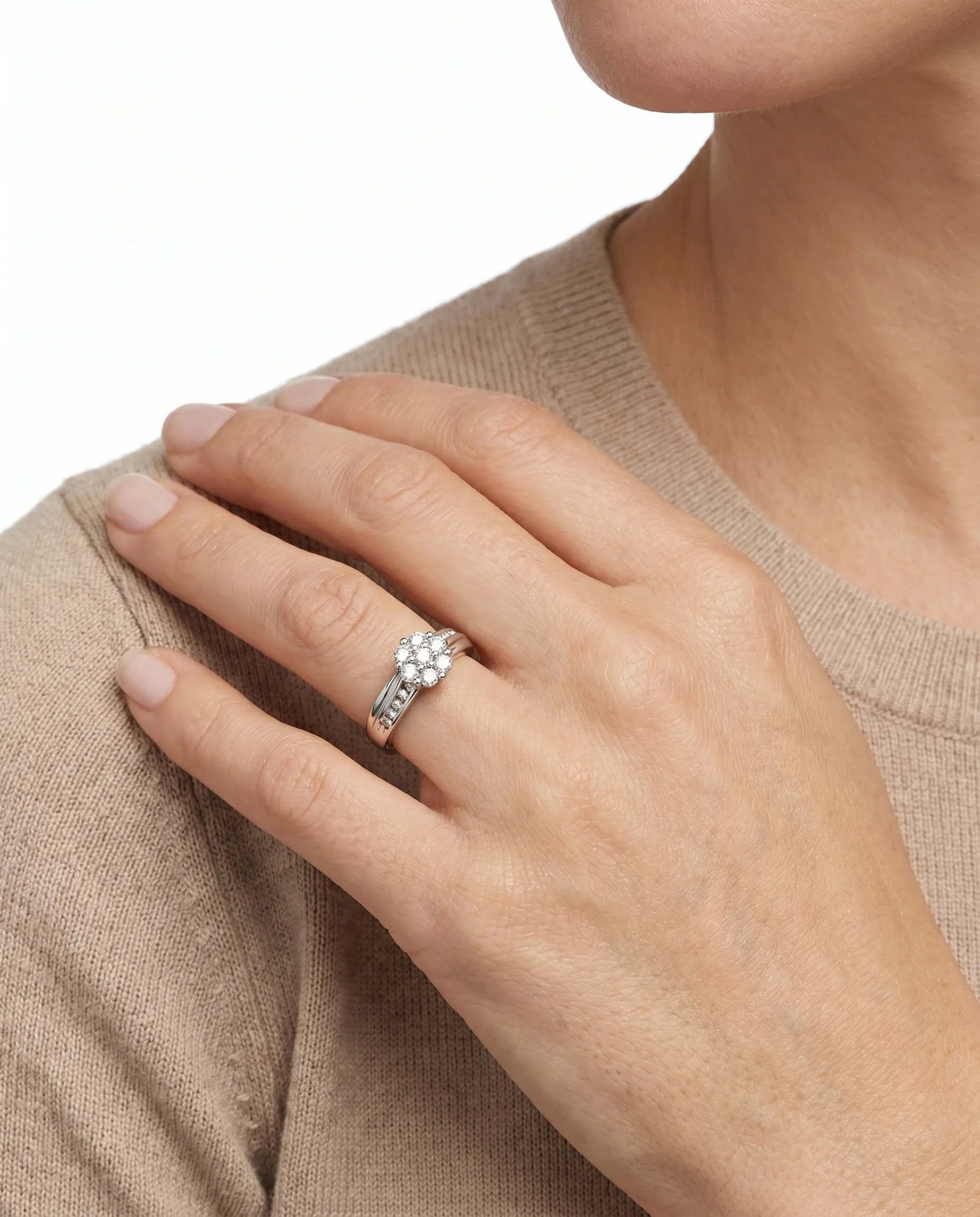 Illusion ring med diamant (0.5 ct) i 14K vitt guld strl. 17.2 / strl. 54 - Image 2