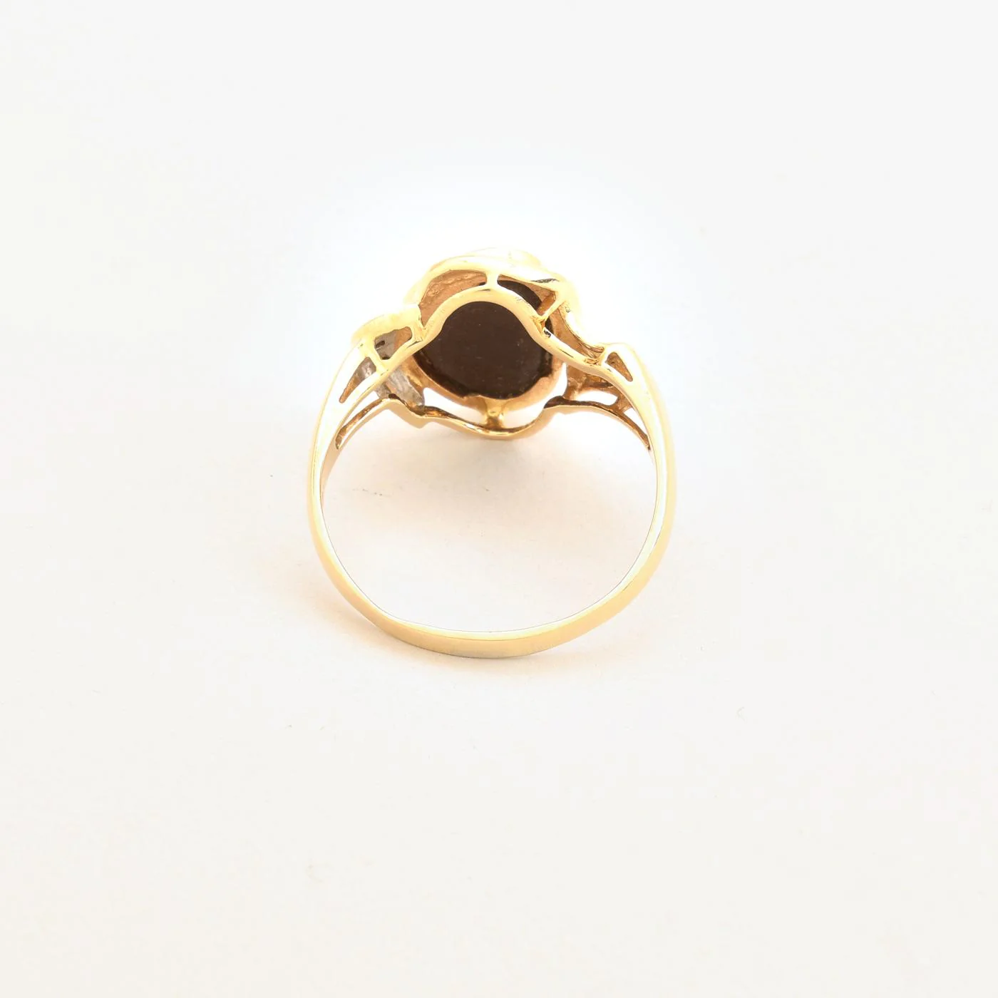 Organisk statementring med diamant (0.01 ct) i 14K guld med en opal strl. 19.4 / strl. 61 - Image 3