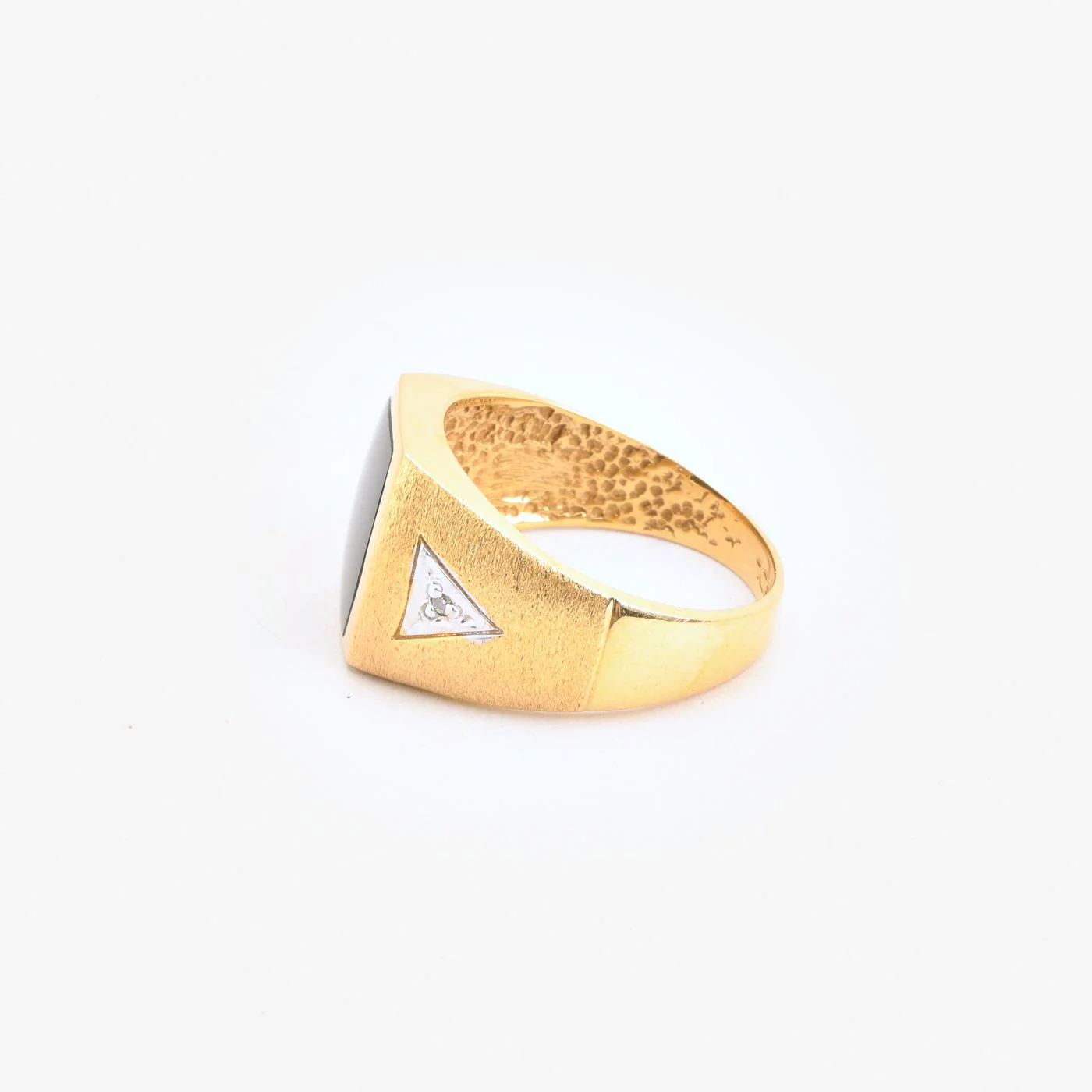 Matt klackring med diamant (0.01 ct) i 14K guld med en onyx strl. 19.4 / strl. 61 - Image 3
