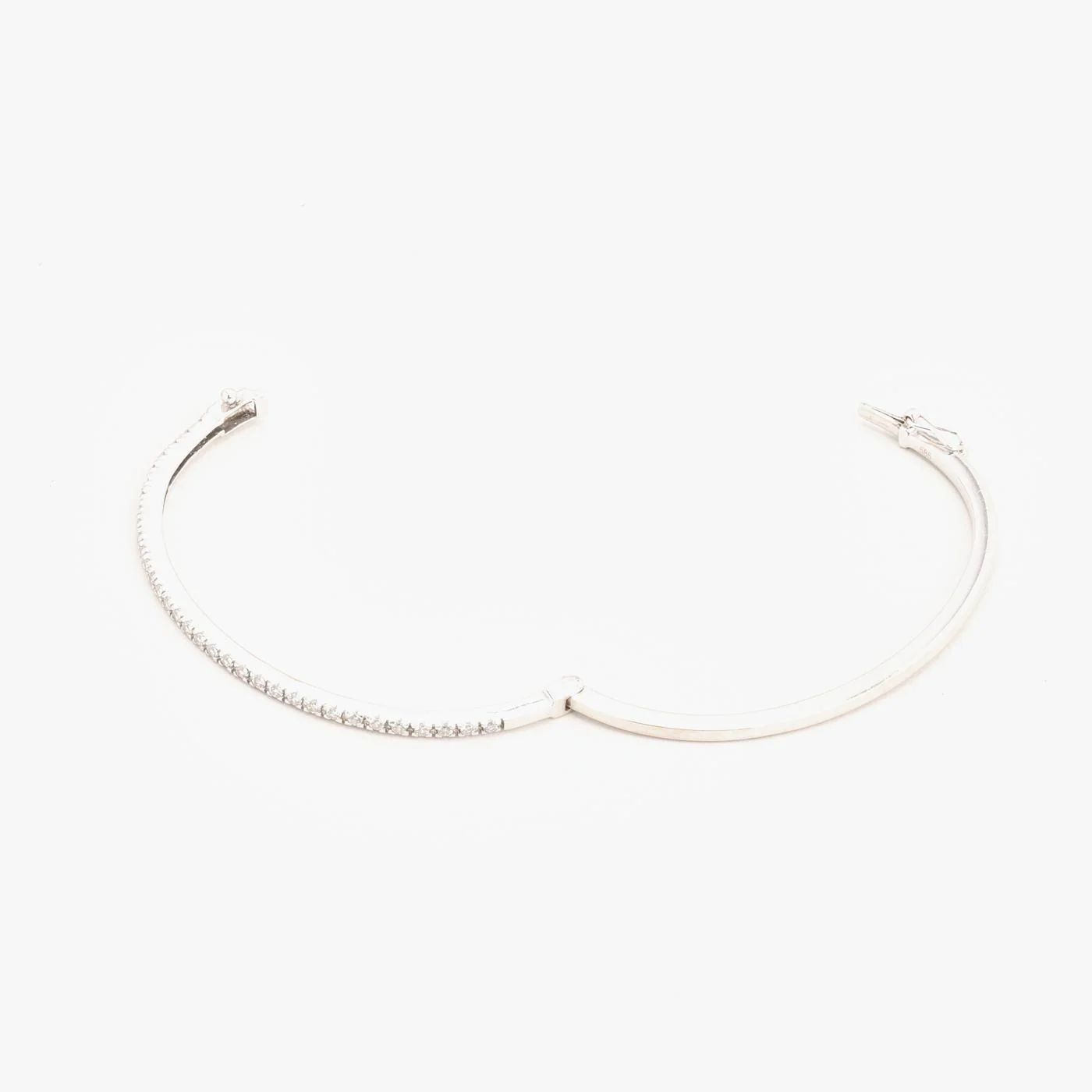 Klassisk armring med lås i 14K vitt guld med en zirkonia, 6.5 cm, 7.3 g - Image 5