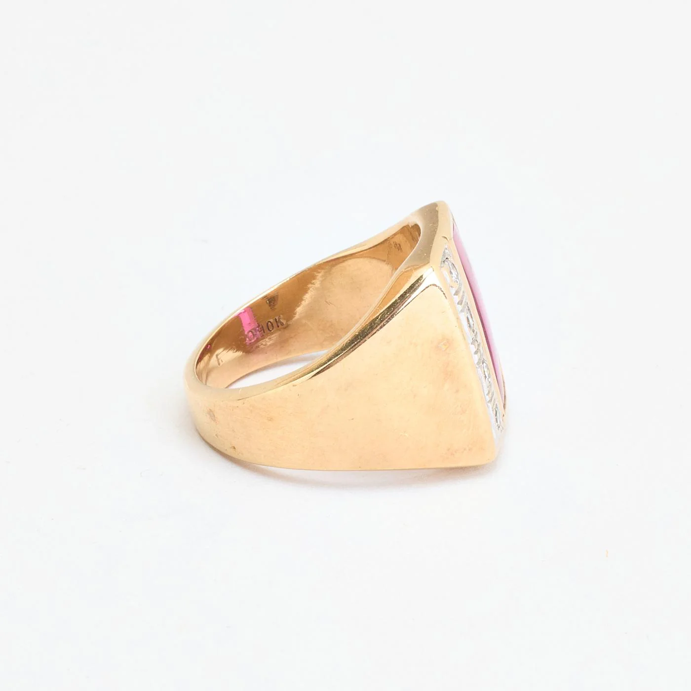 Modern klackring med diamant (0.04 ct) i 9K guld med en syntetisk safir strl. 17.5 / strl. 55 - Image 3