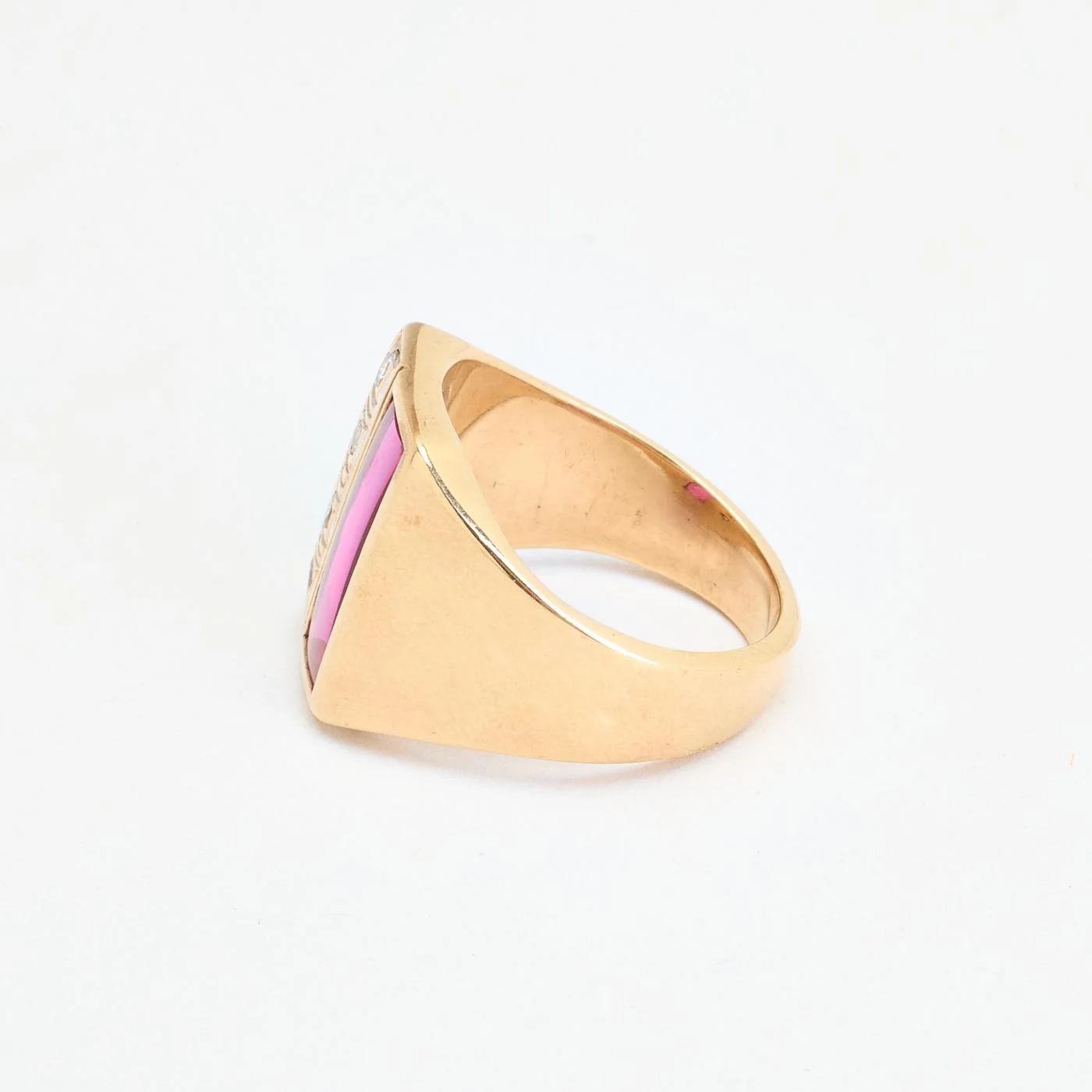 Modern klackring med diamant (0.04 ct) i 9K guld med en syntetisk safir strl. 17.5 / strl. 55 - Image 5