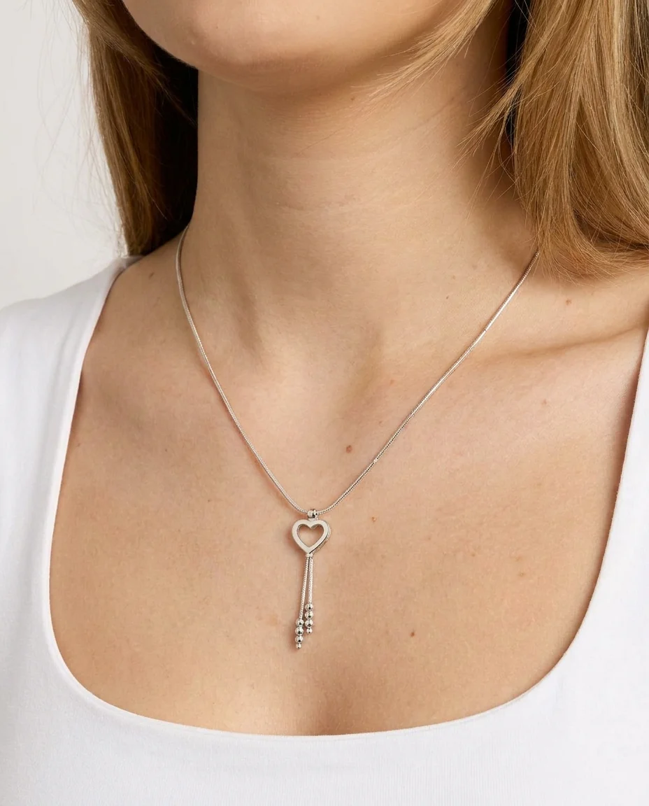Hjärta Ormkedja Droppformad halsband i 14K vitt guld, 46.5 cm, 4.7 g