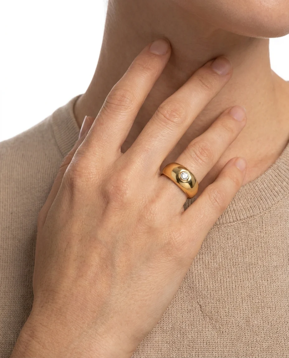 Gypsyring med diamant (0.08 ct) i 18K guld strl. 16.2 / strl. 51 - Image 2
