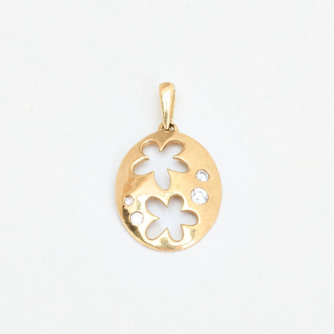 Oval Tallrikshänge i 8K guld med en zirkonia, 2 cm, 0.97 g
