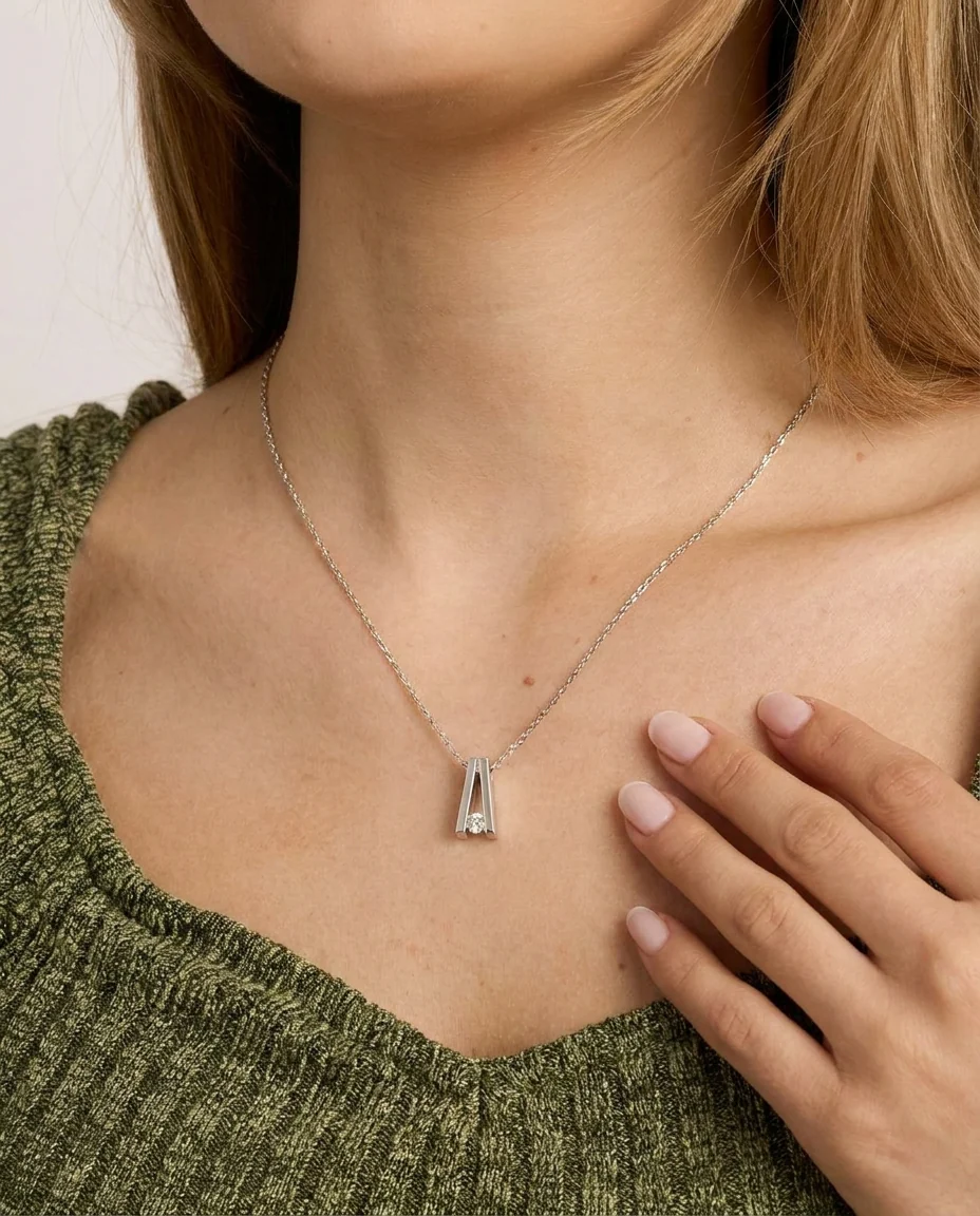 Geometrisk Ankarkedja Halsband med diamant (0.19 ct) i 14K guld, 46 cm, 4.4 g - Image 2
