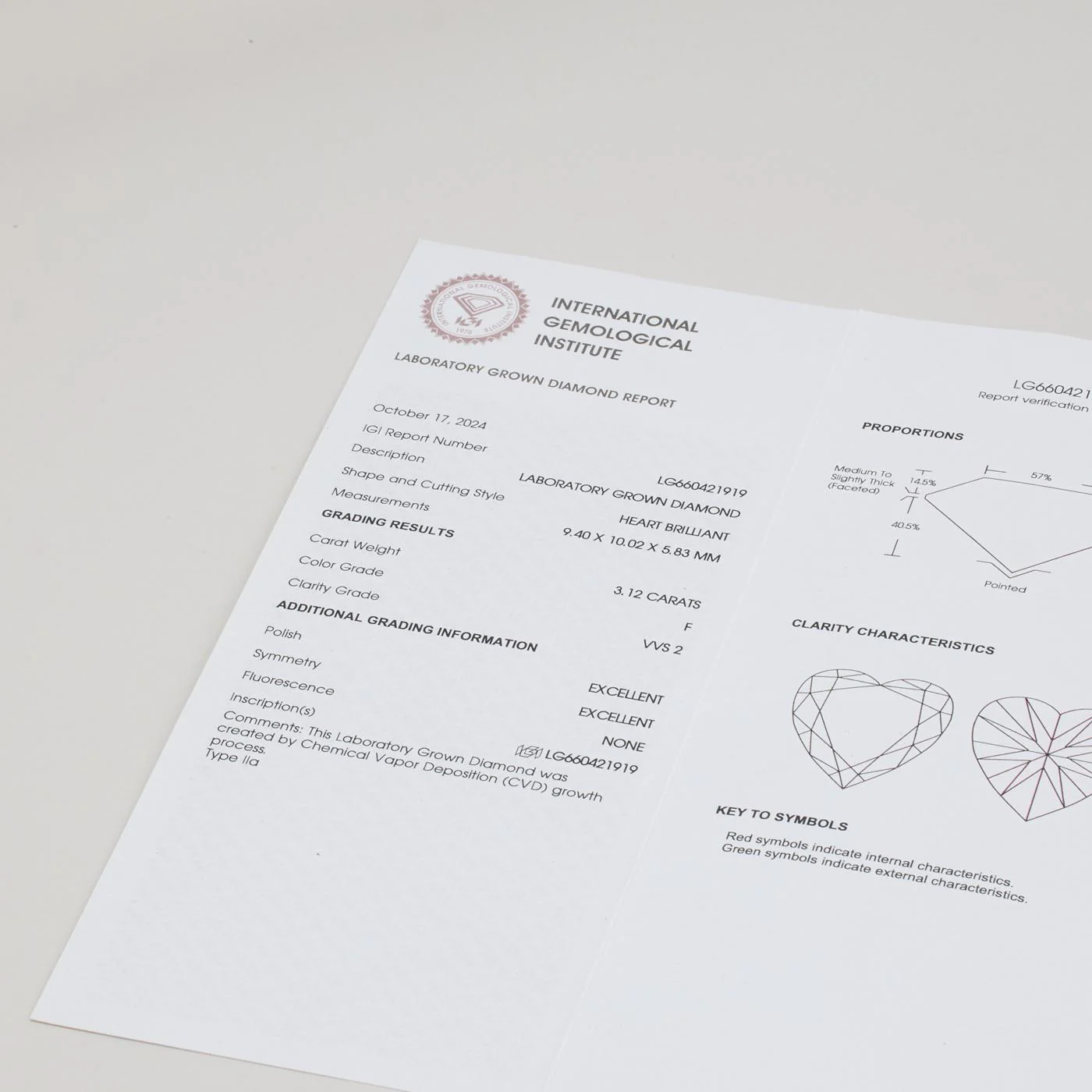 Solitärring i 18K vitt guld med labbodlad hjärtformad diamant (3.12 ct), Strl. 16.9 / Strl. 53 - Image 4