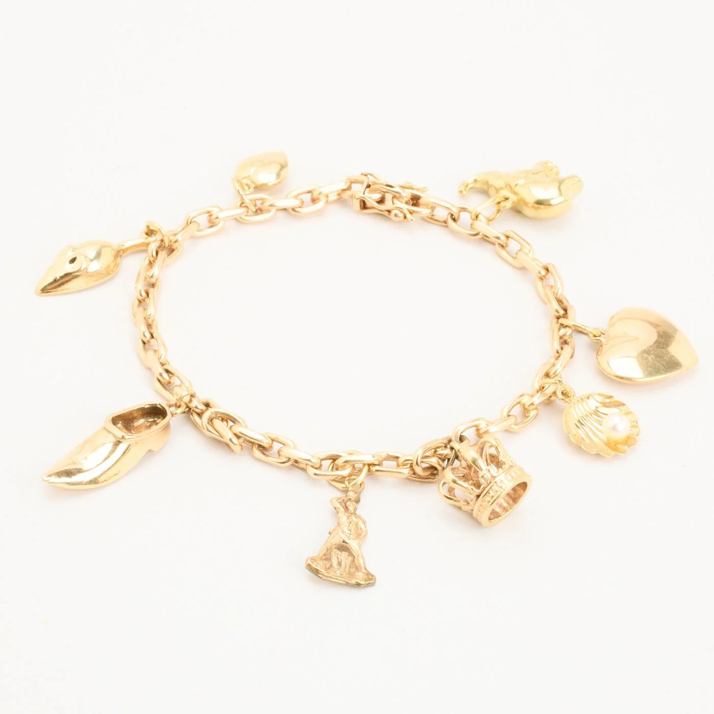Ankarkedja berlockarmband i 14K guld med en pärla, 18 cm, 18.2 g