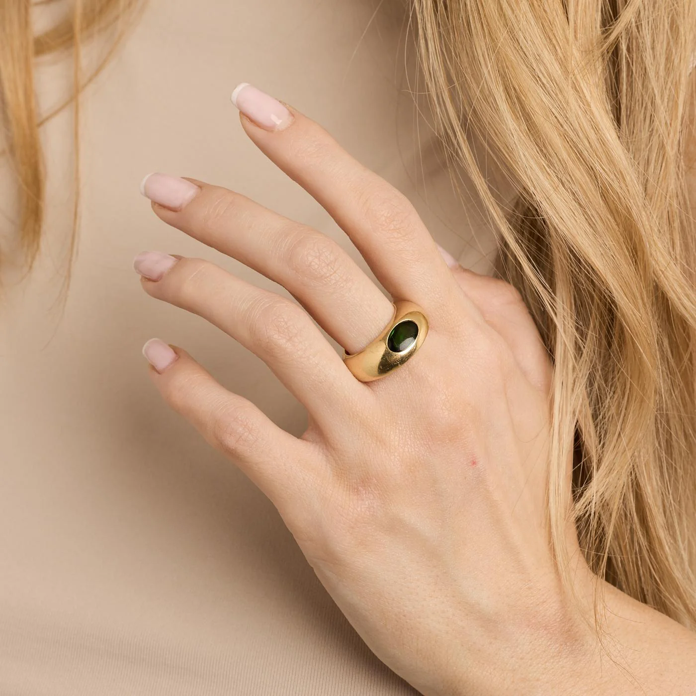 Georg Jensen Eclipse gypsy ring i 18K guld med en grön turmalin, strl. 15.9 / strl. 50 - Image 2