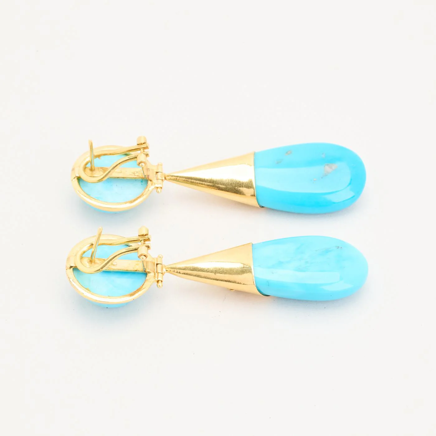 Långa örhängen i 18K guld med turkosfärgade cabochoner, 6,1 cm - Image 3