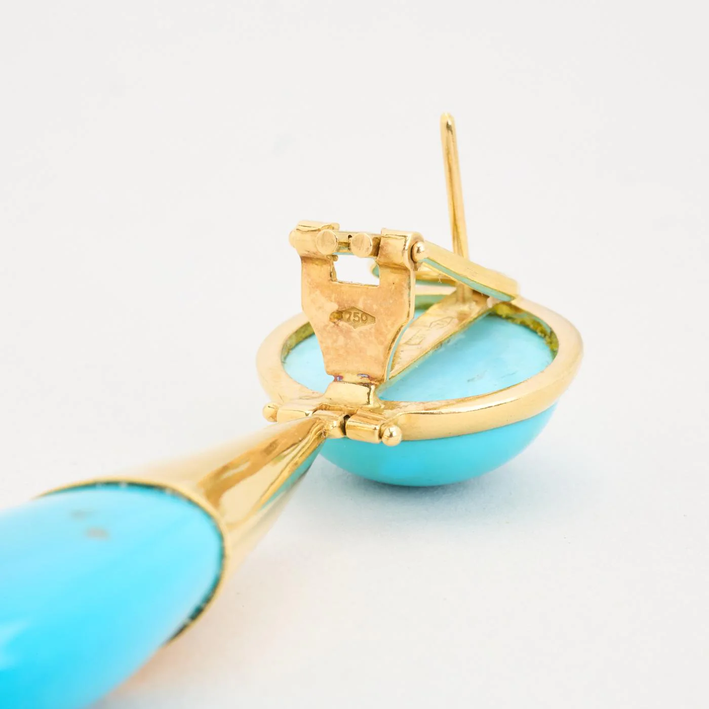 Långa örhängen i 18K guld med turkosfärgade cabochoner, 6,1 cm - Image 4