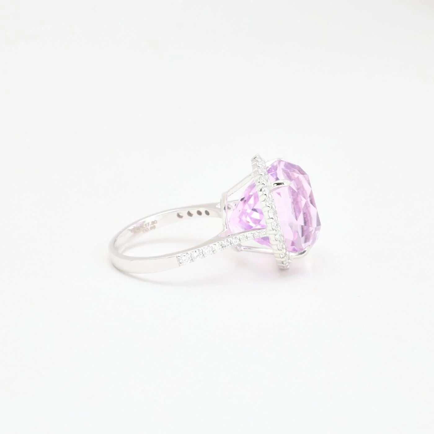 Haloring med diamant (0.69 ct) i 14K vitt guld med en kunzit strl. 16.9 / strl. 53 - Image 2