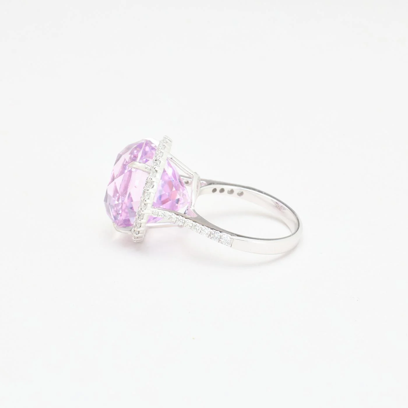 Haloring med diamant (0.69 ct) i 14K vitt guld med en kunzit strl. 16.9 / strl. 53 - Image 4