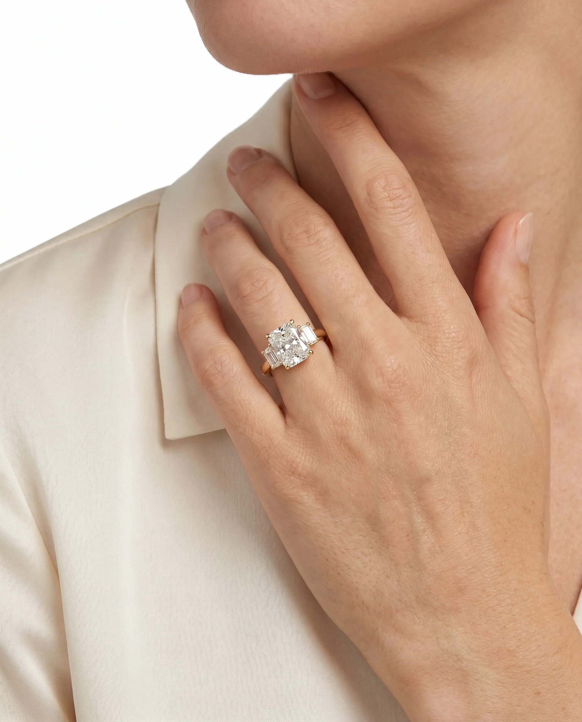 Klassisk tre stenar ring med diamant (5 ct) i 14K guld strl. 17.5 / strl. 55 - Image 2